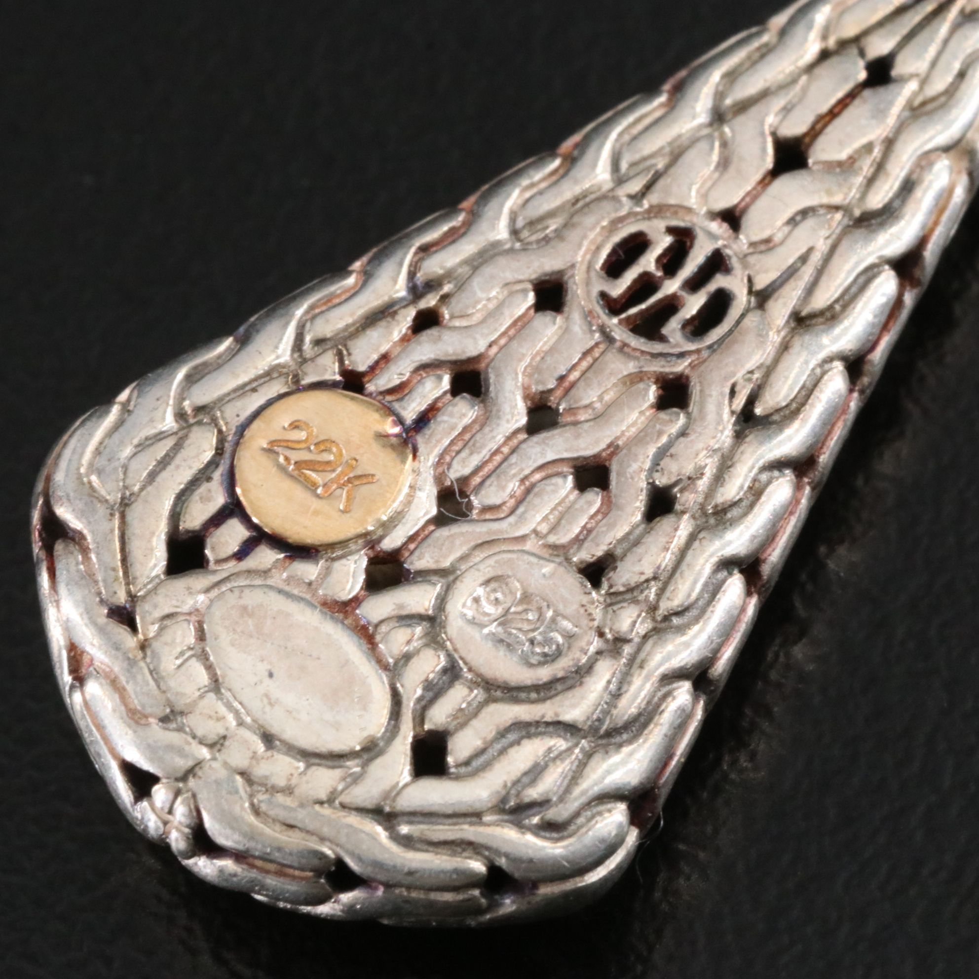 John Hardy Palu Sterling and 22K Hammered Pendulum Earrings