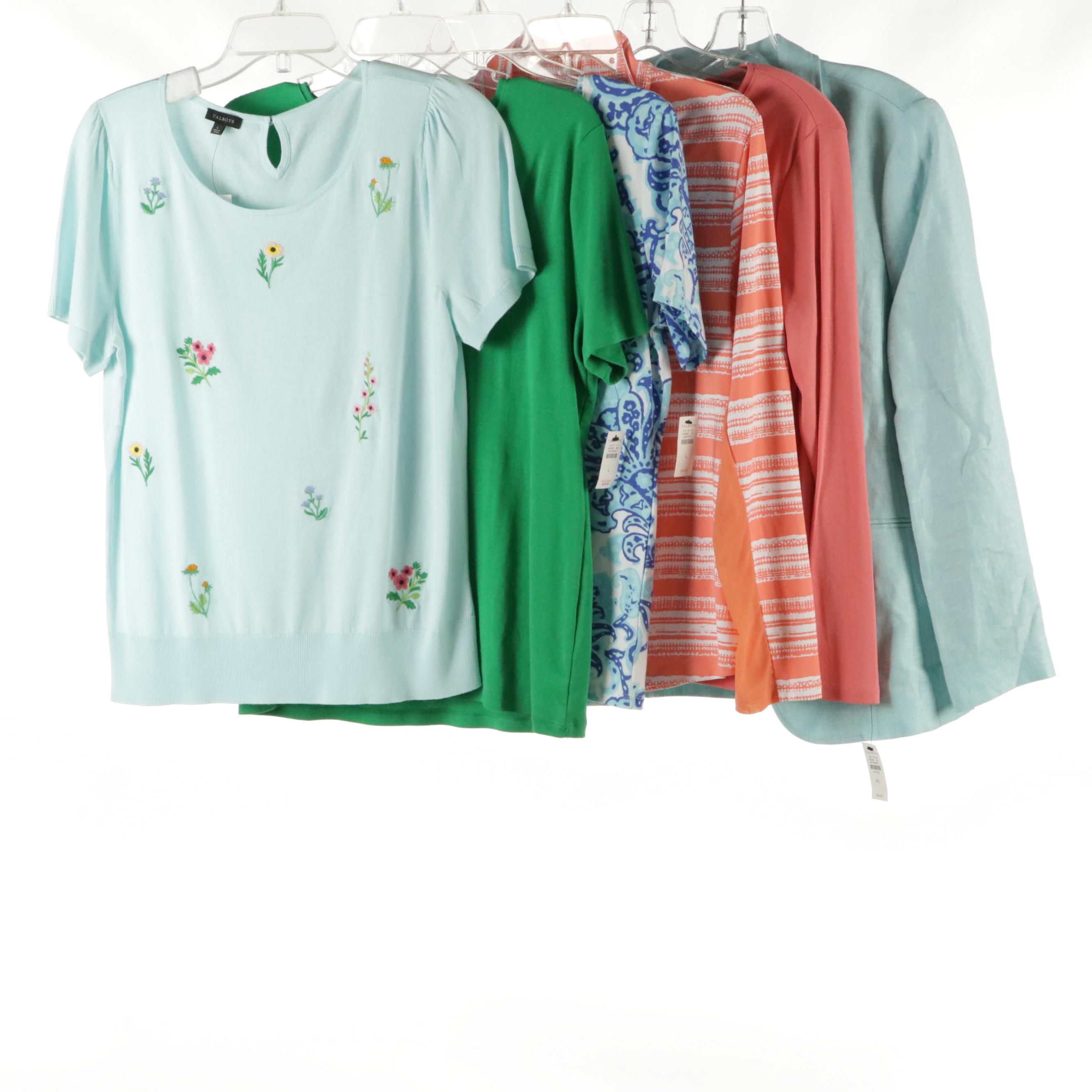 Talbots Blue Linen Blazer, Short & Long Sleeve Tops, Embroidered Sweater & More