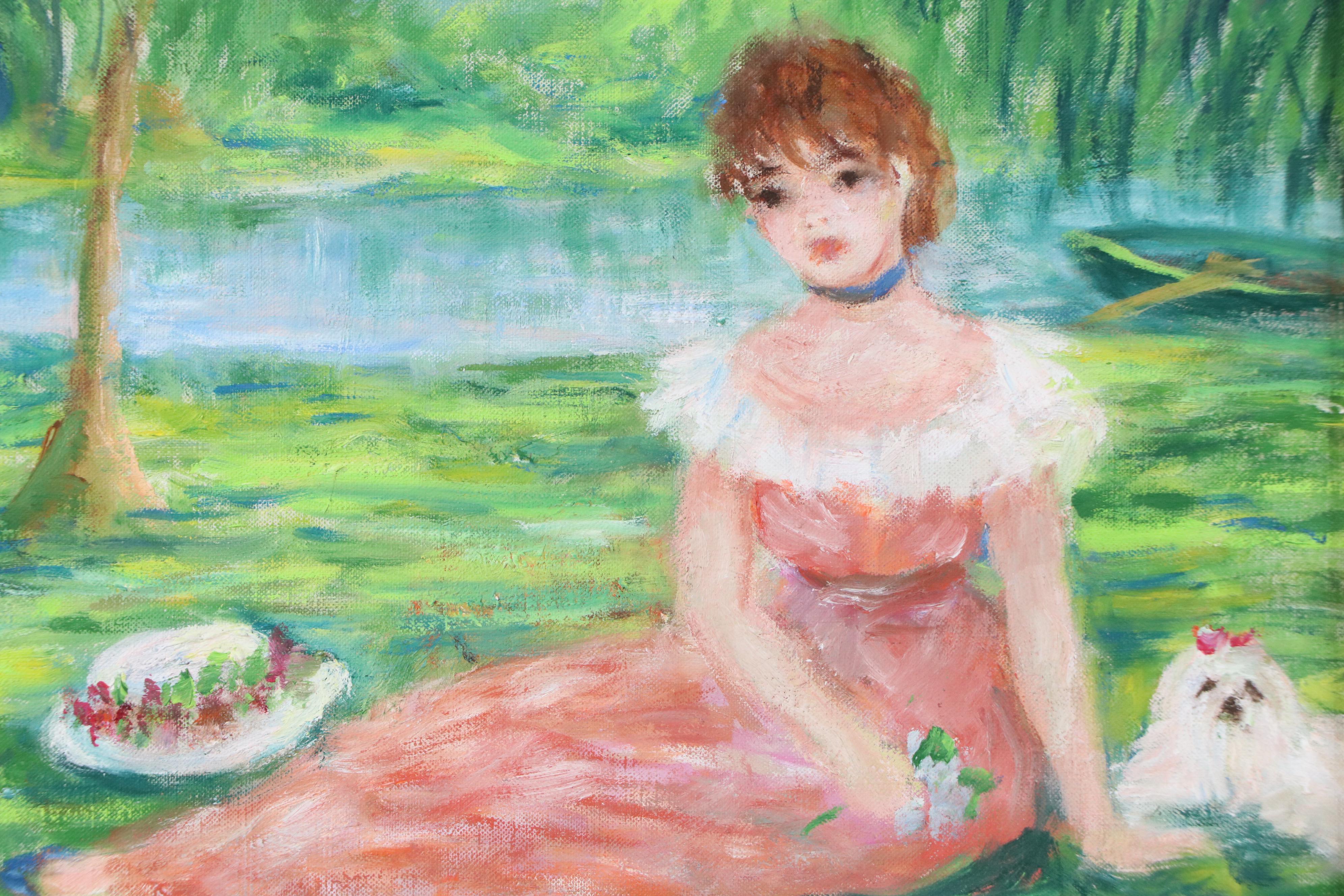 Huldah Cherry Jeffe Oil Painting "Relaxing By The Lake," 1988