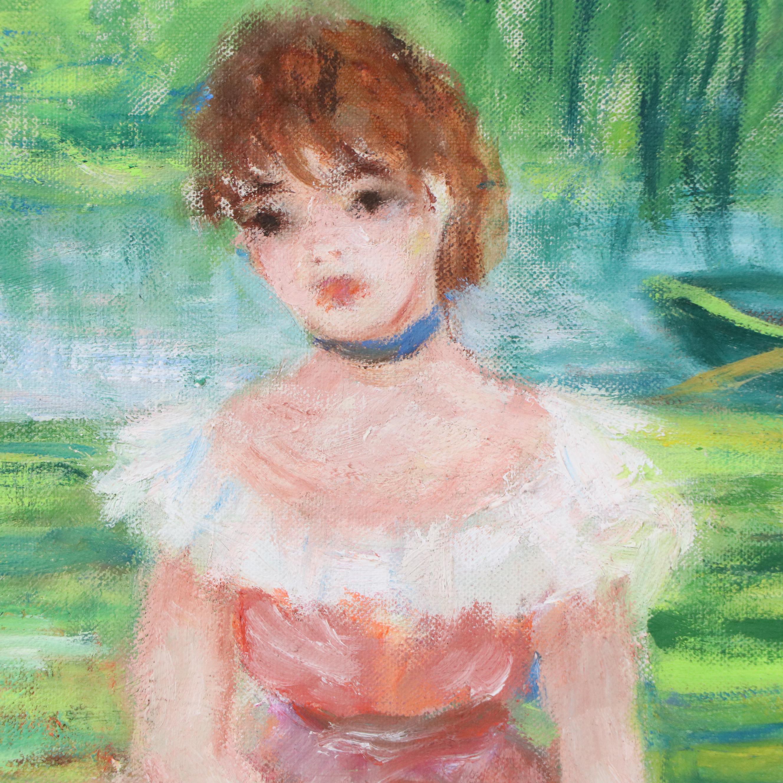 Huldah Cherry Jeffe Oil Painting "Relaxing By The Lake," 1988