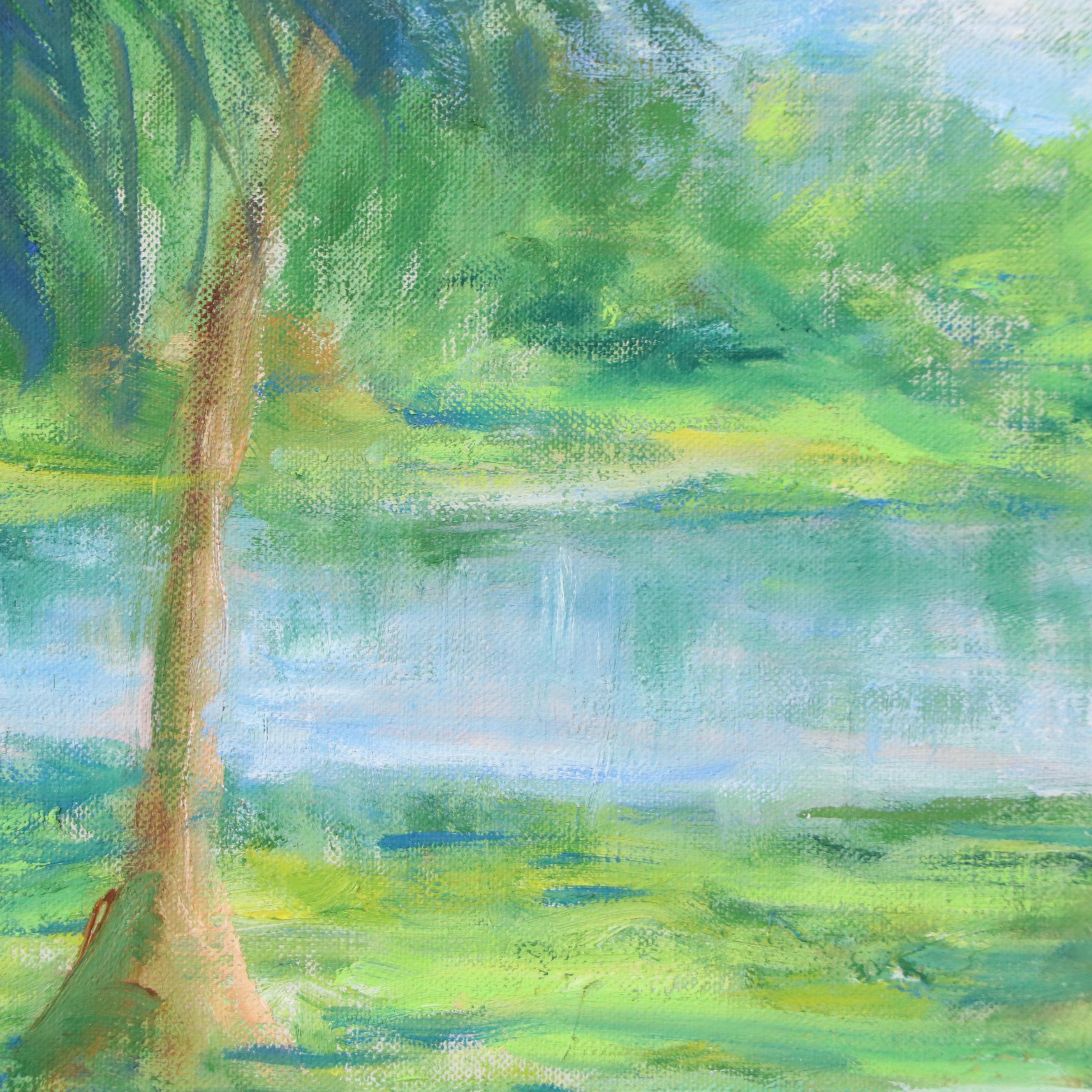 Huldah Cherry Jeffe Oil Painting "Relaxing By The Lake," 1988