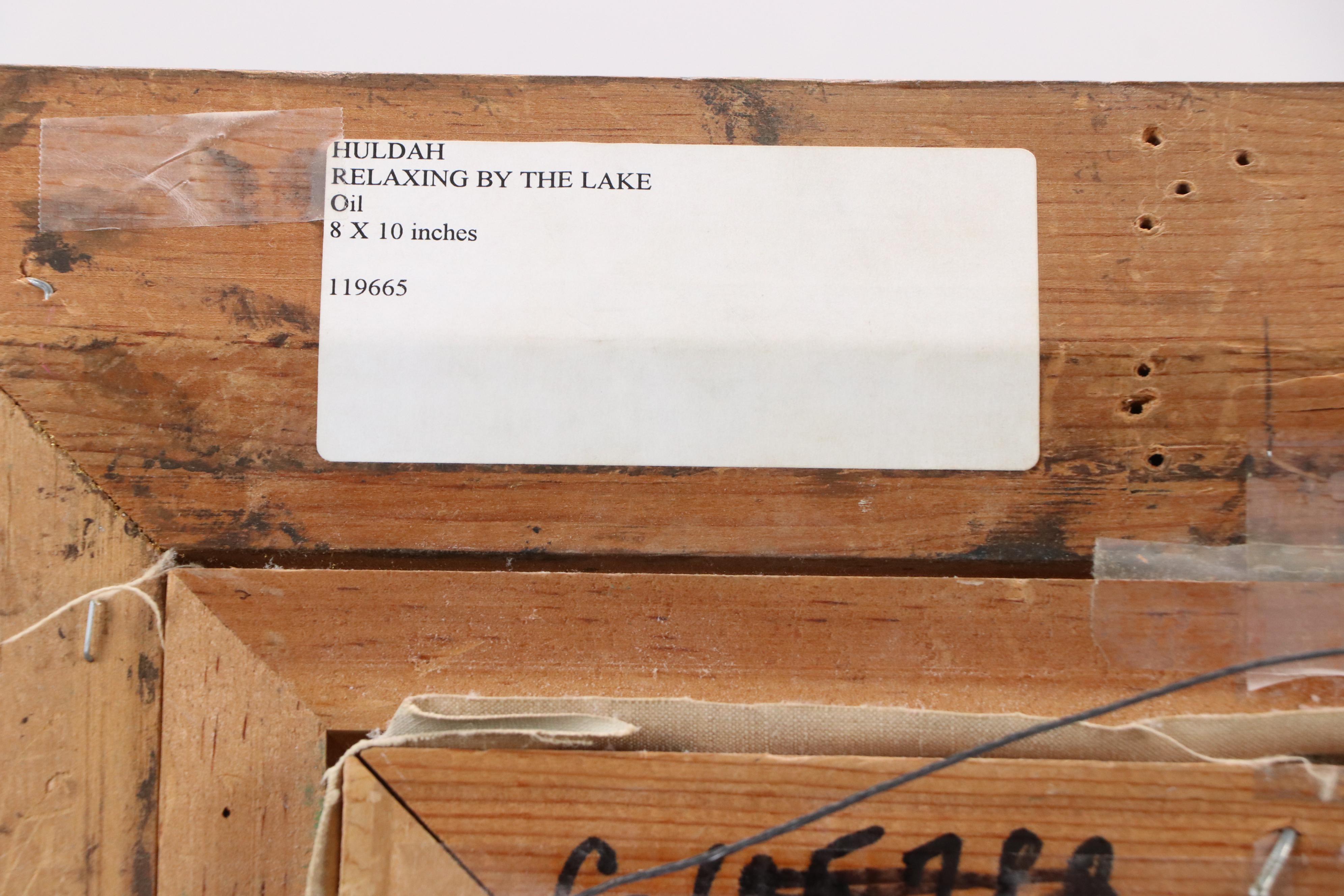 Huldah Cherry Jeffe Oil Painting "Relaxing By The Lake," 1988