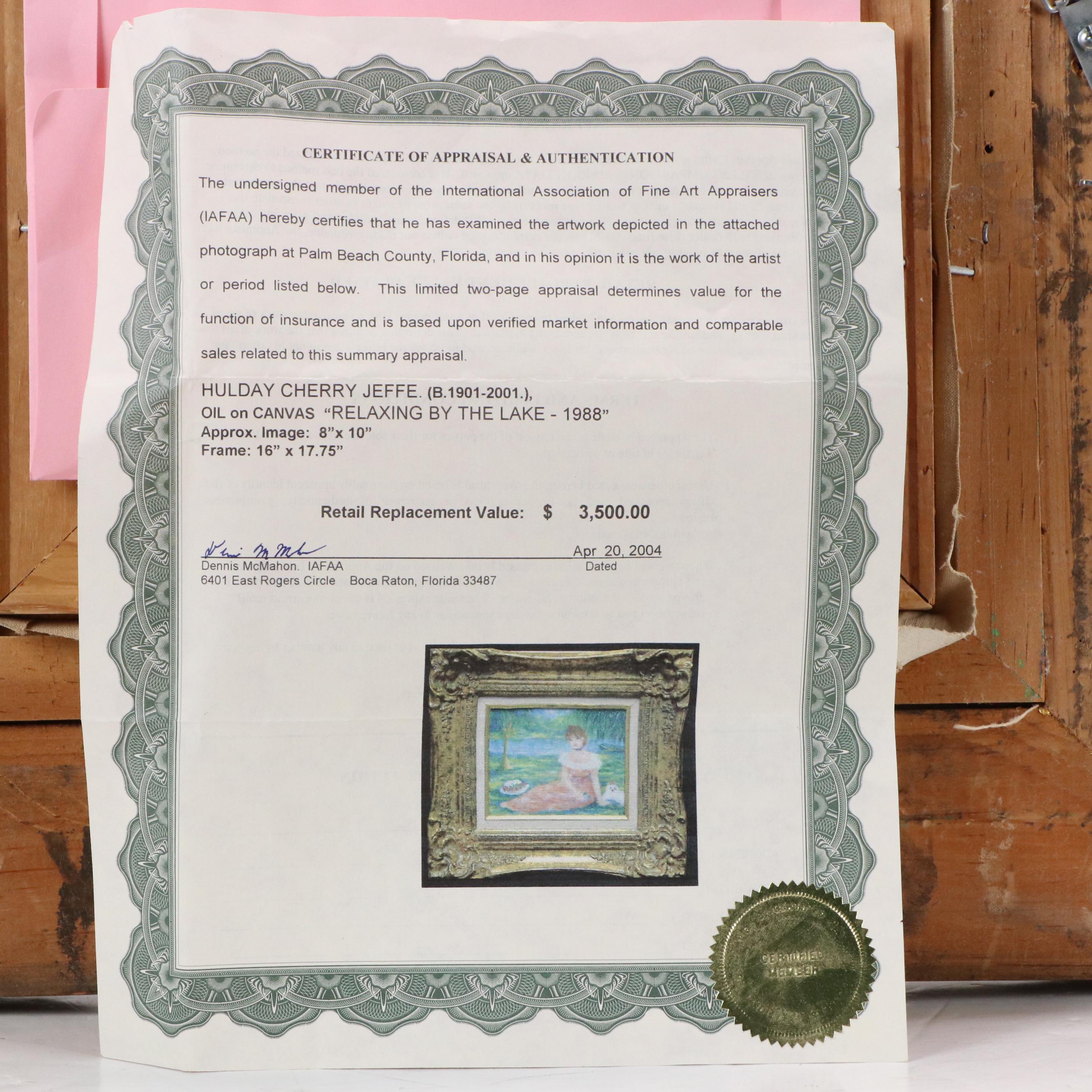 Huldah Cherry Jeffe Oil Painting "Relaxing By The Lake," 1988