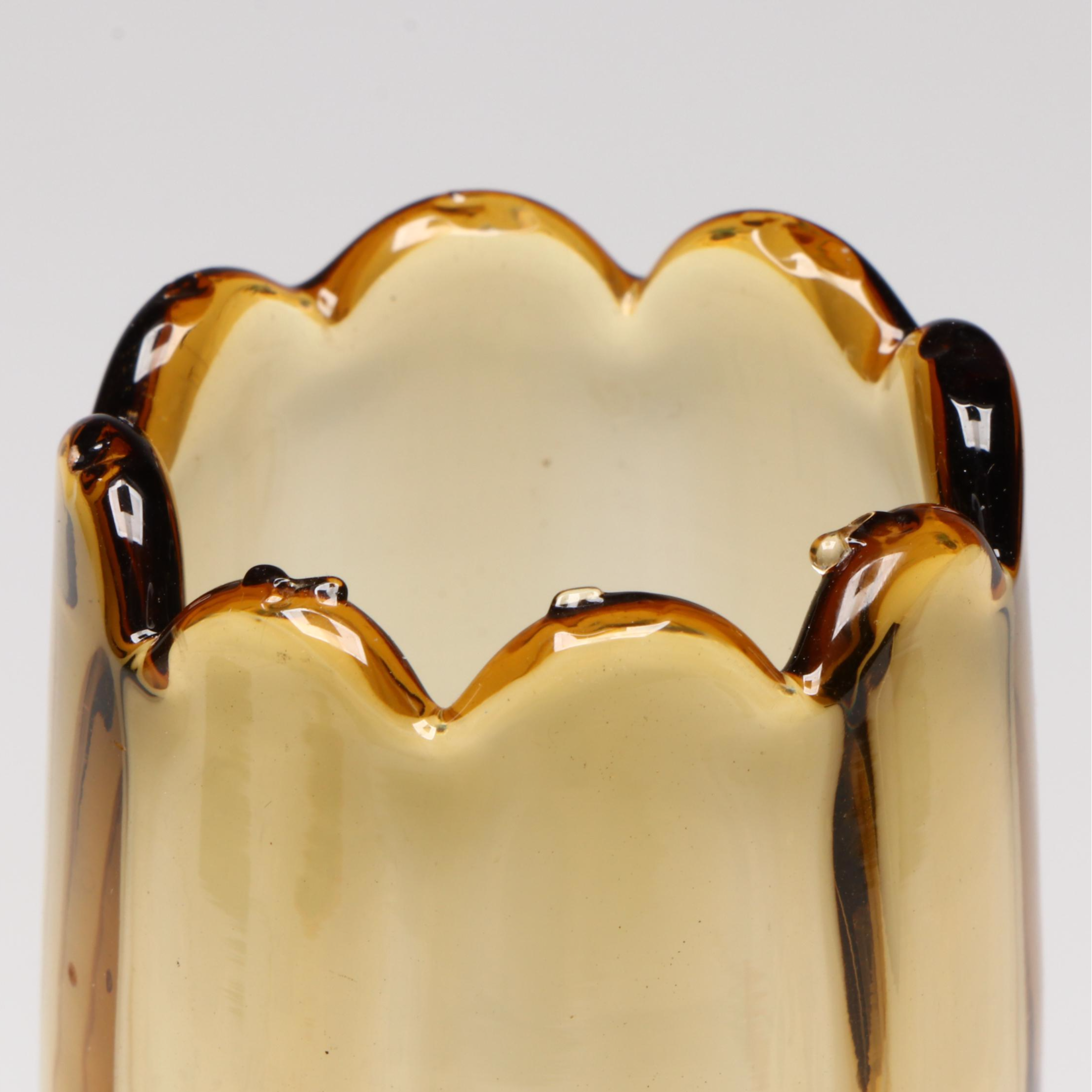 Steuben Amber and Celeste Blue Art Glass Twist Stem Tulip Candlestick