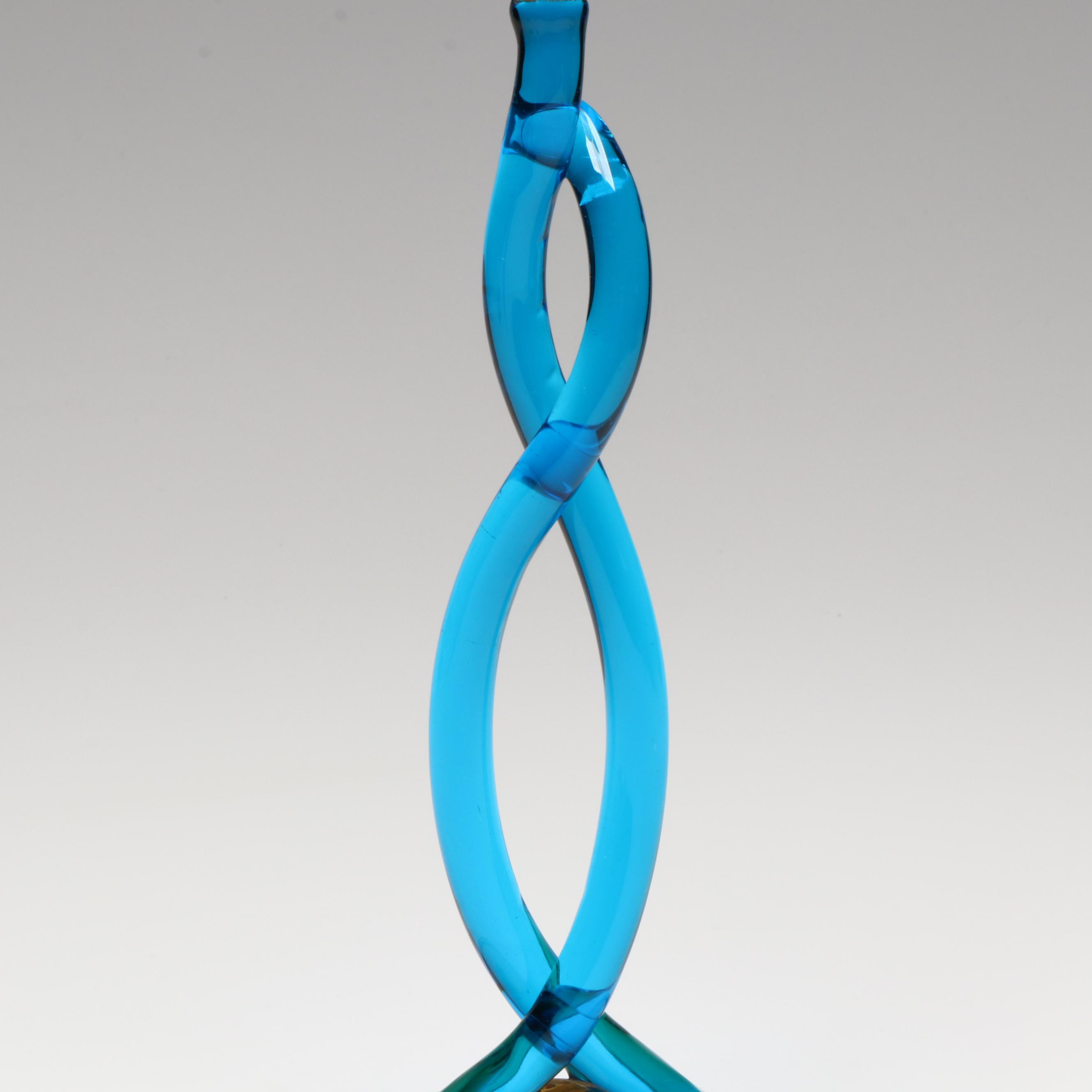 Steuben Amber and Celeste Blue Art Glass Twist Stem Tulip Candlestick