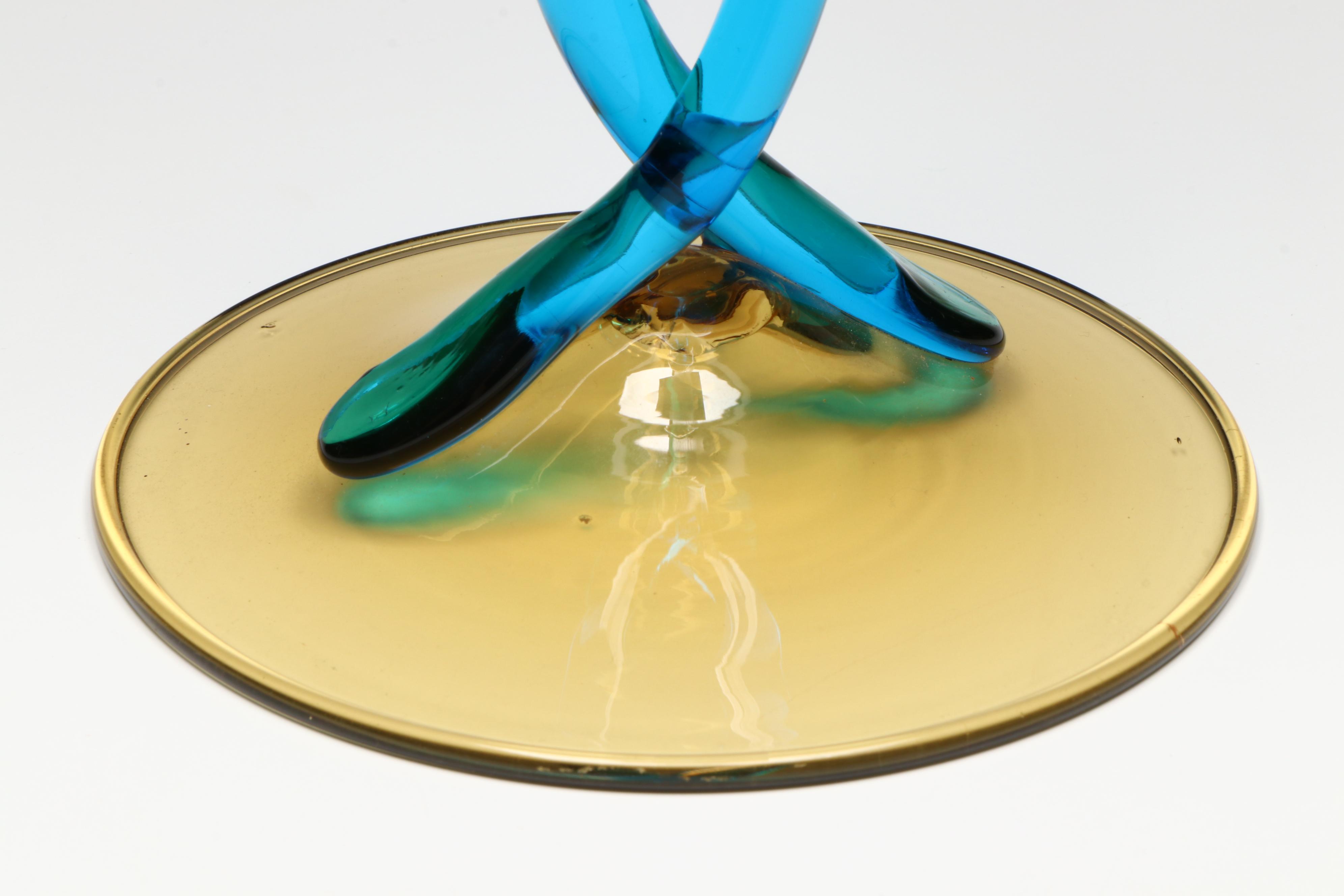 Steuben Amber and Celeste Blue Art Glass Twist Stem Tulip Candlestick