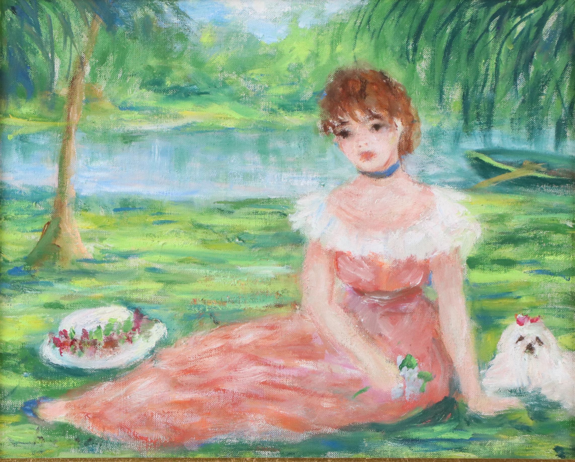 Huldah Cherry Jeffe Oil Painting "Relaxing By The Lake," 1988