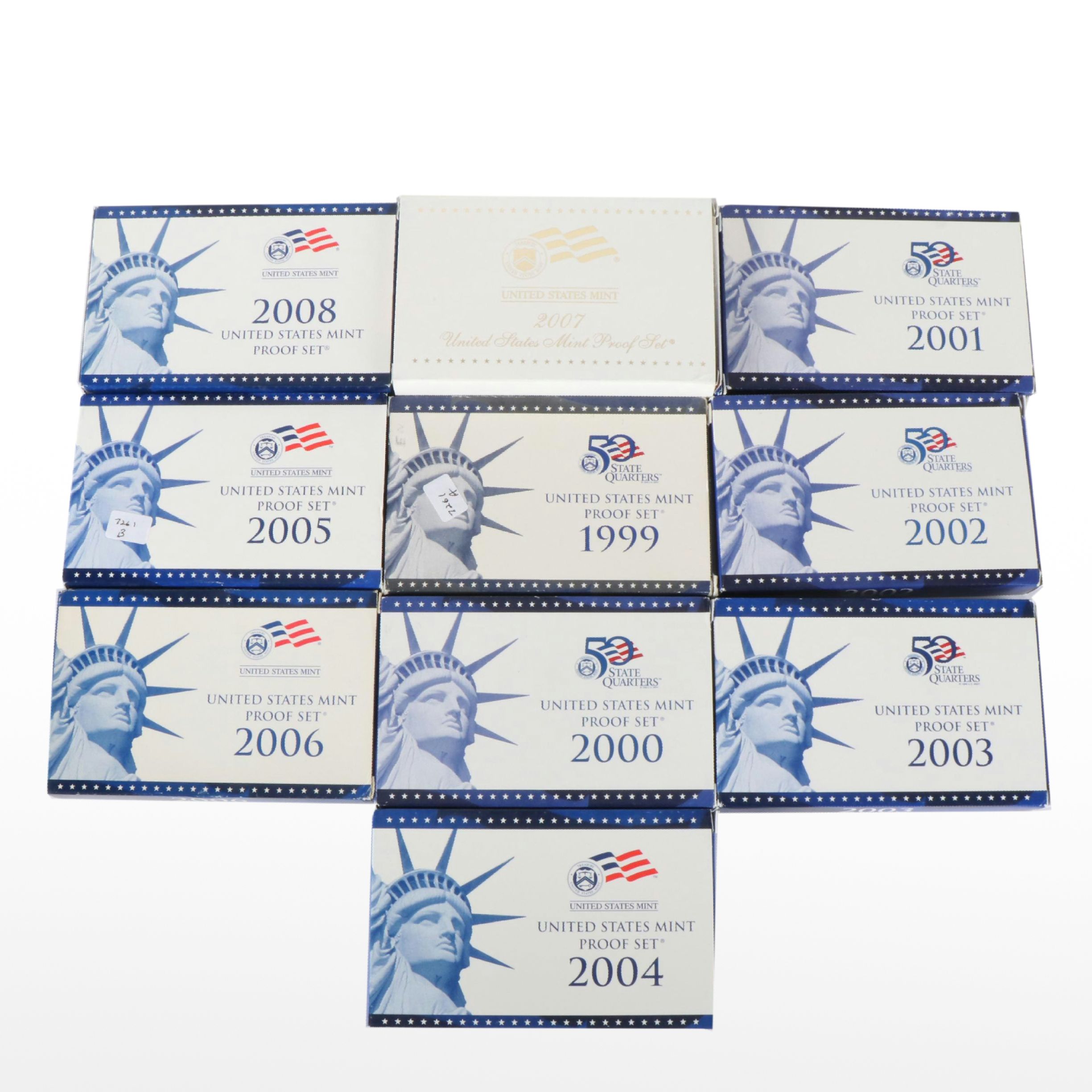 Ten United States Modern Proof Sets 1999-2008