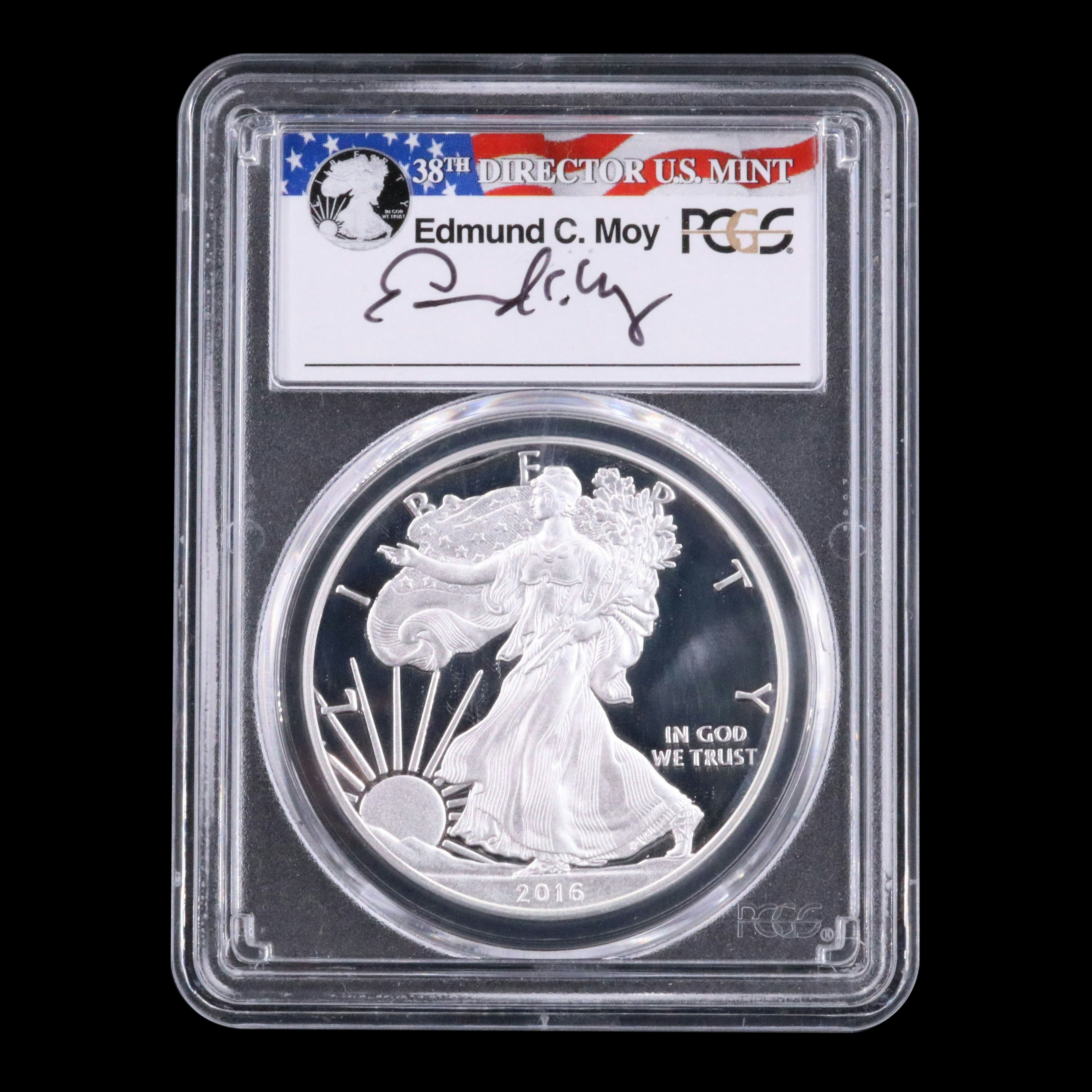 PCGS Graded PR70 DCAM 2016-W $1 Silver Eagle (Moy Signed)