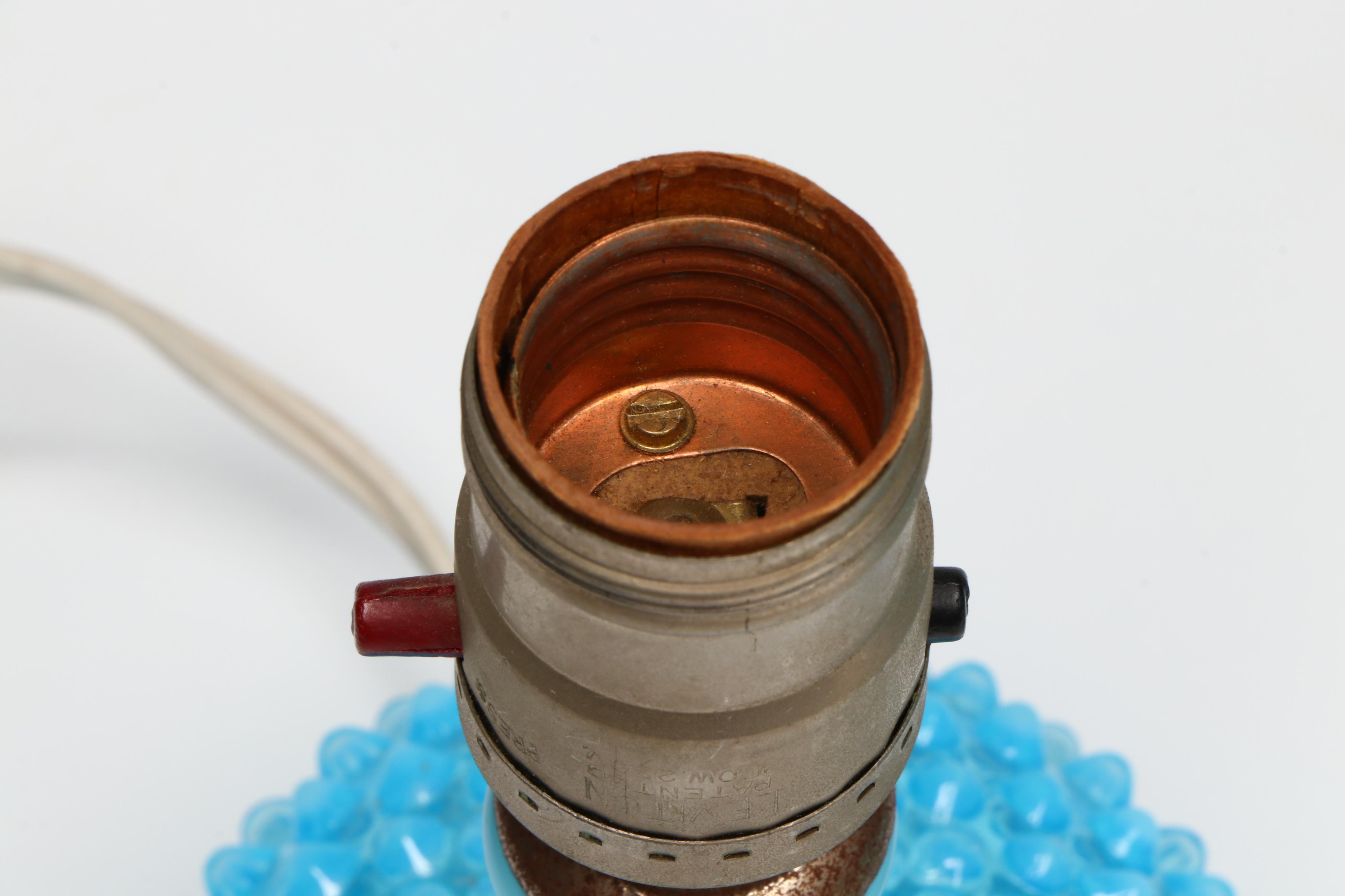 Fenton Hobnail Opalescent Blue Glass Lamps with Pleated Shades, 20th Century