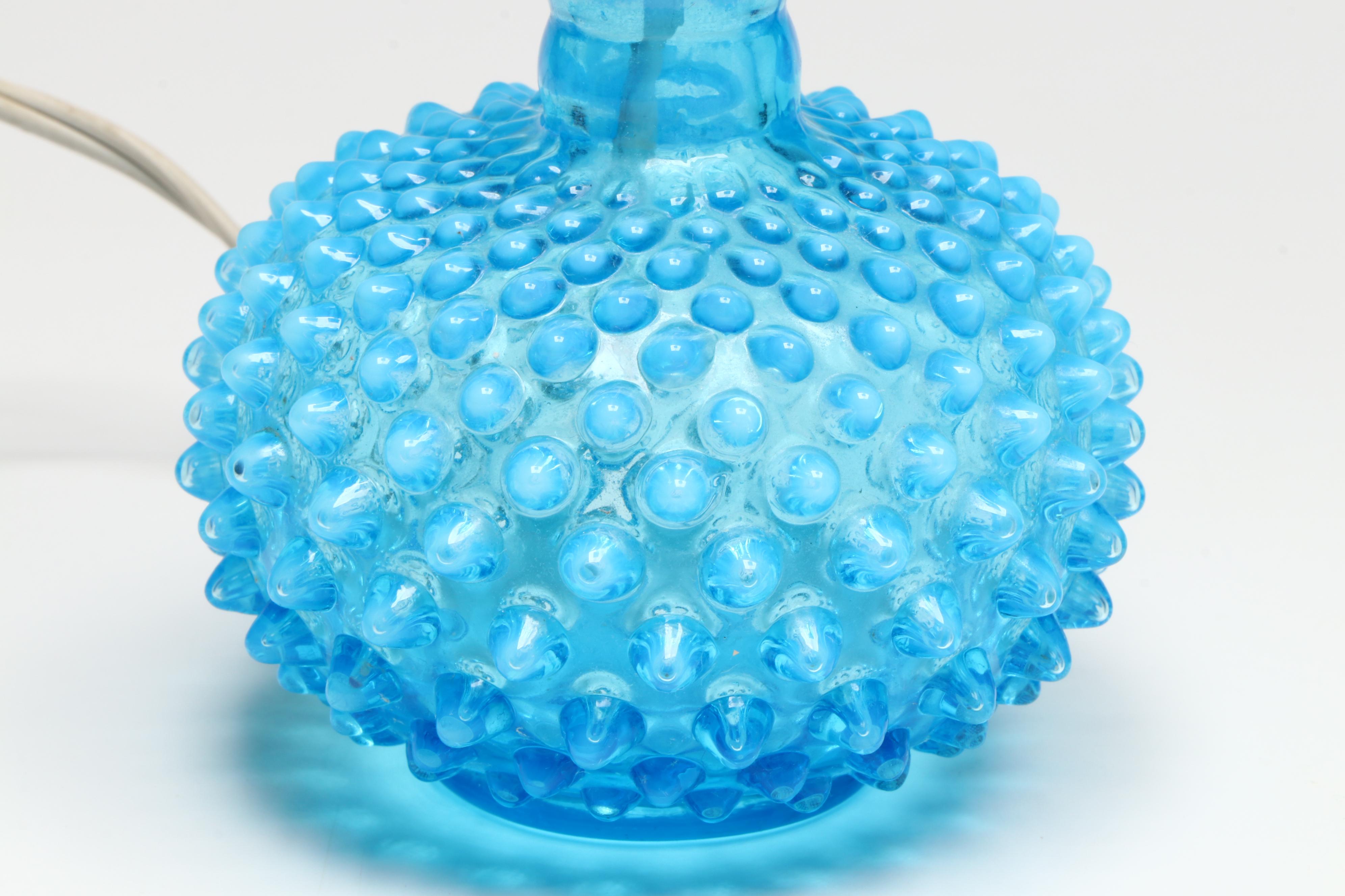Fenton Hobnail Opalescent Blue Glass Lamps with Pleated Shades, 20th Century