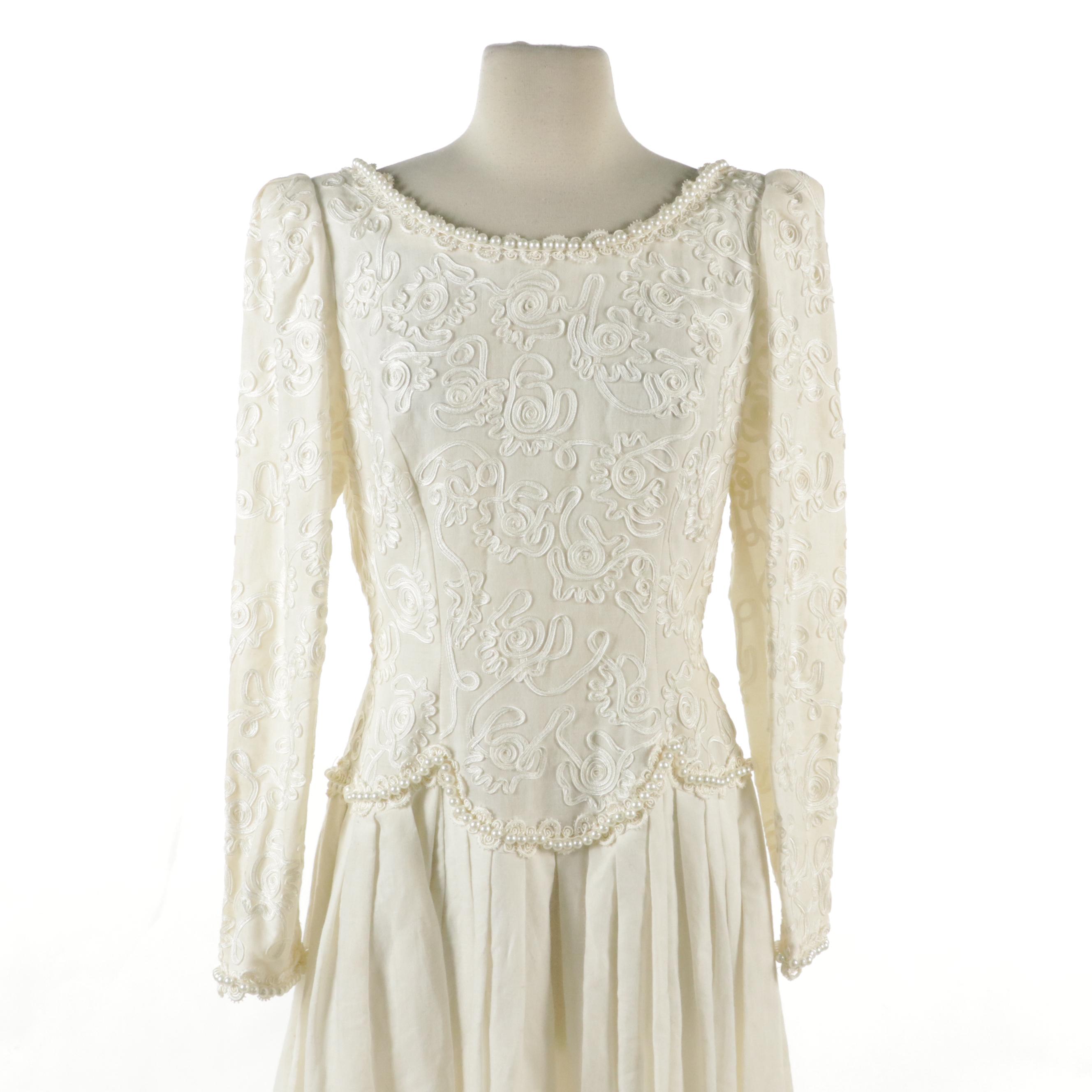 Chris Kole Drop Waist Embellished Long Sleeve Wedding Dress, Other Vintage Dress