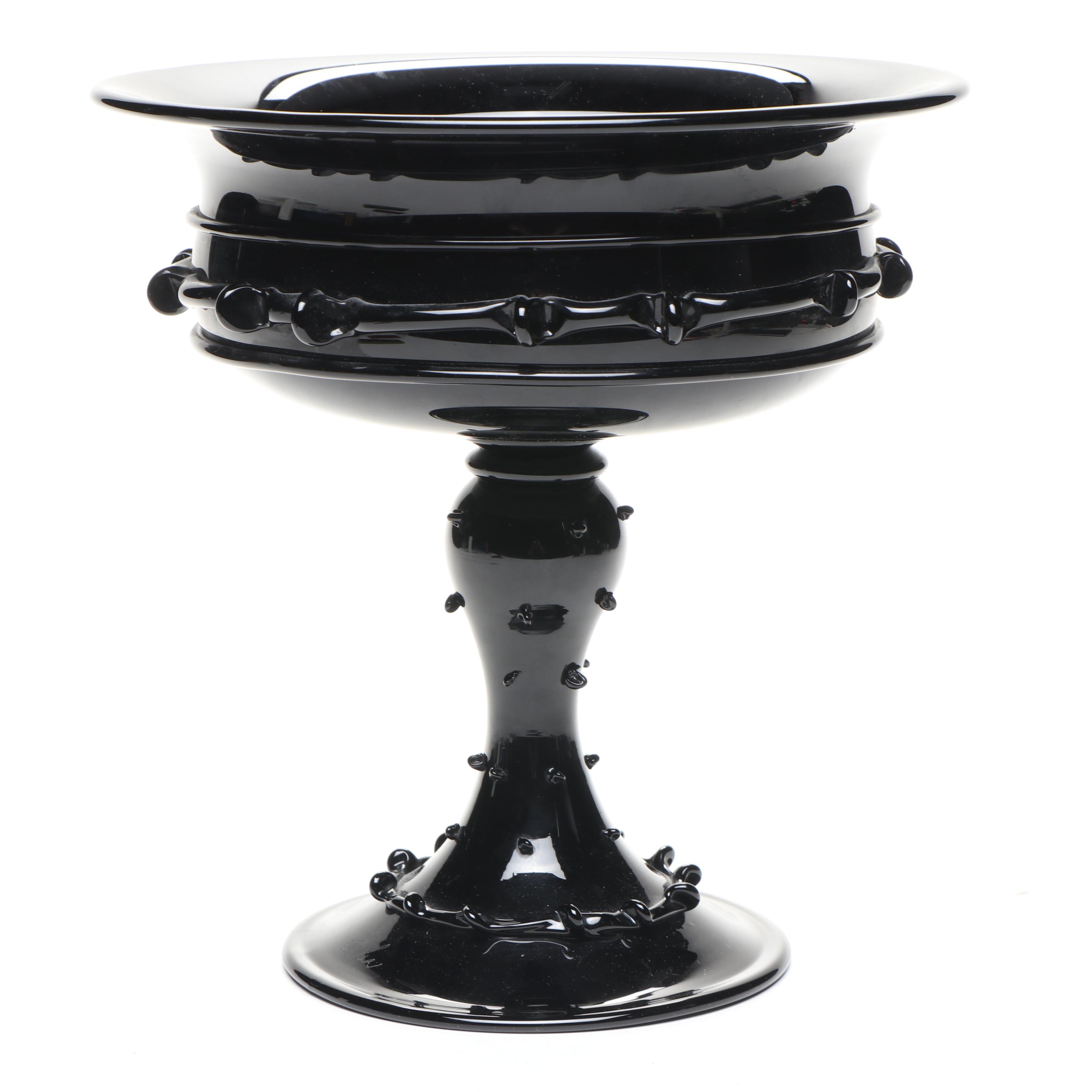 Juliska Mid Century Modern Style Black Glass Footed Compote Bowl