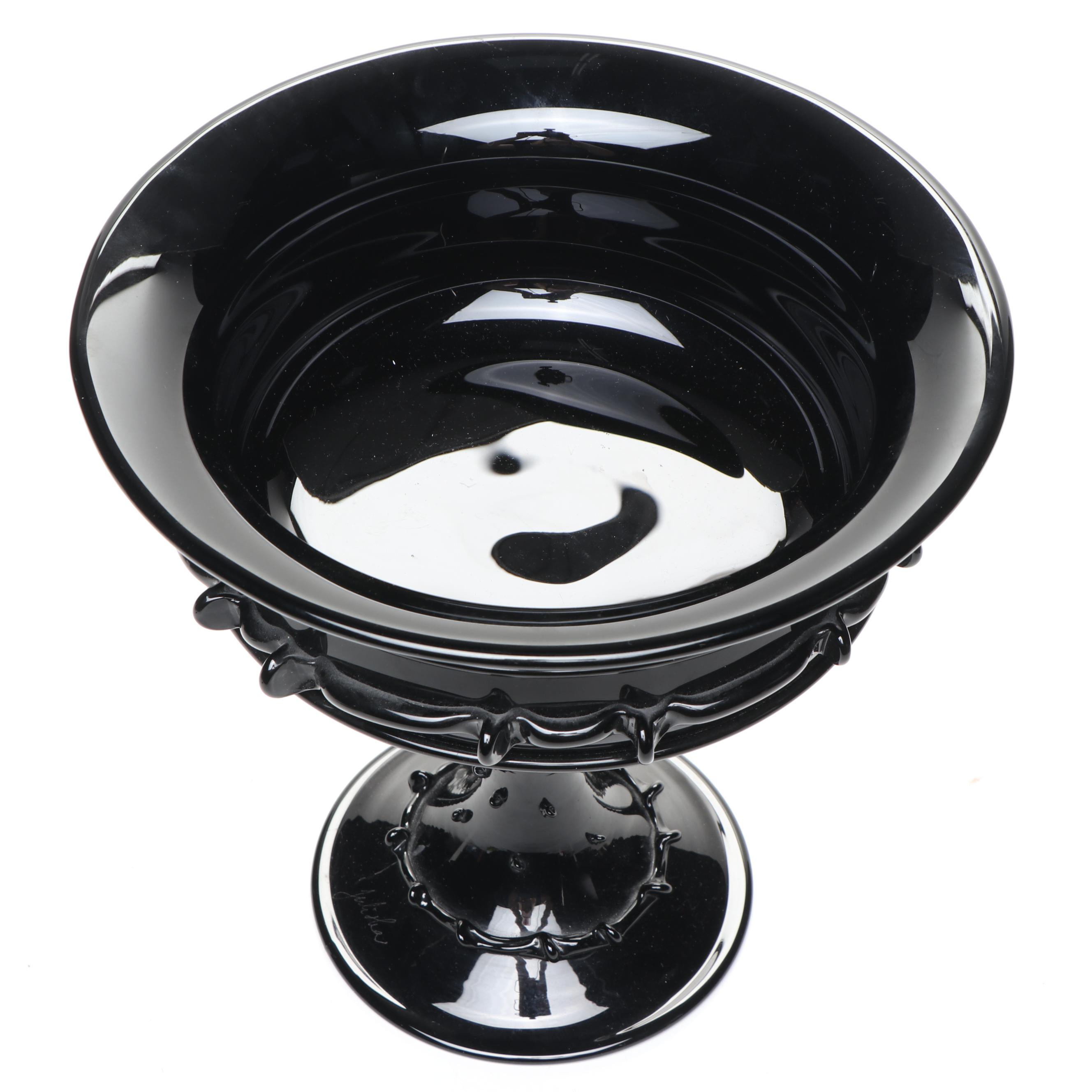 Juliska Mid Century Modern Style Black Glass Footed Compote Bowl