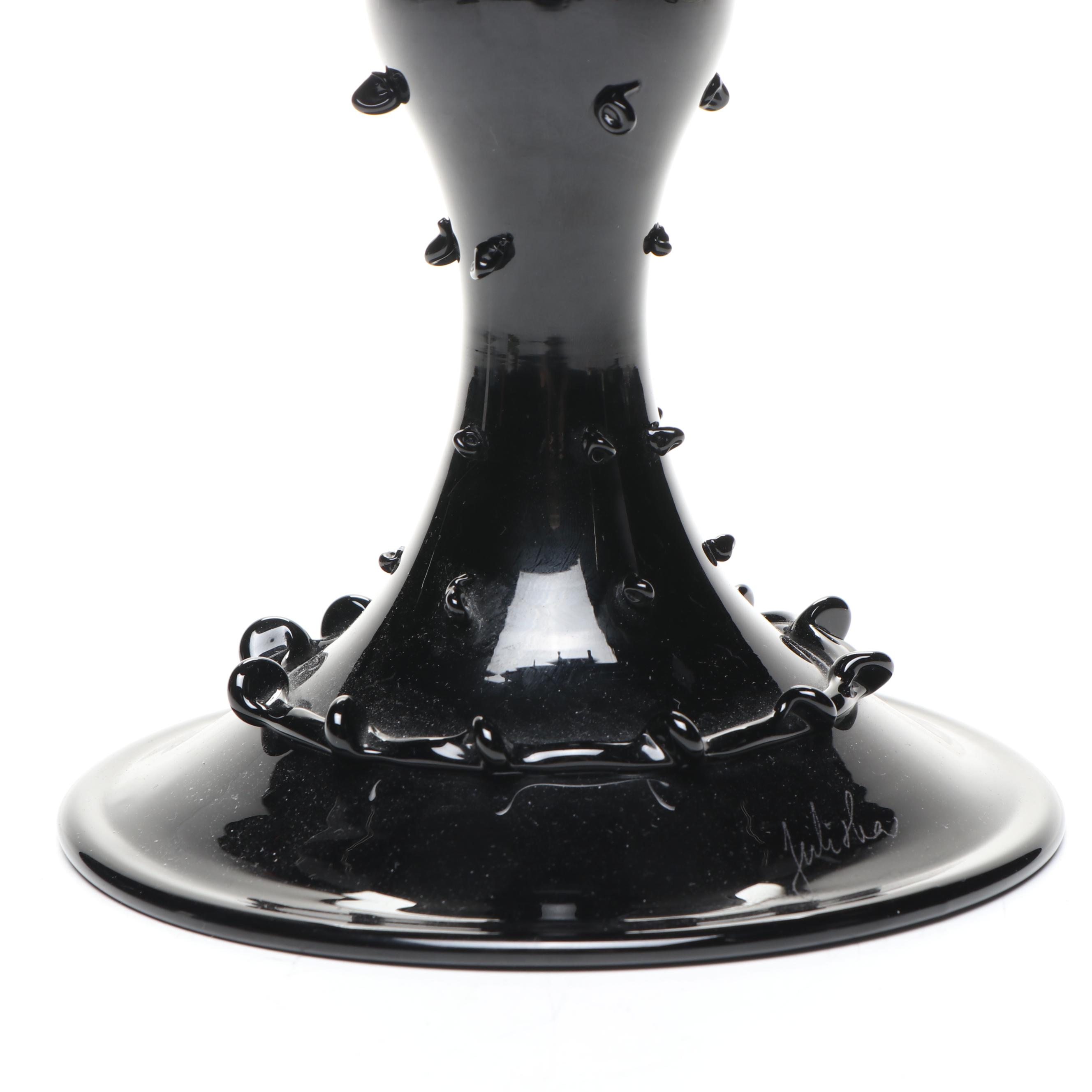 Juliska Mid Century Modern Style Black Glass Footed Compote Bowl