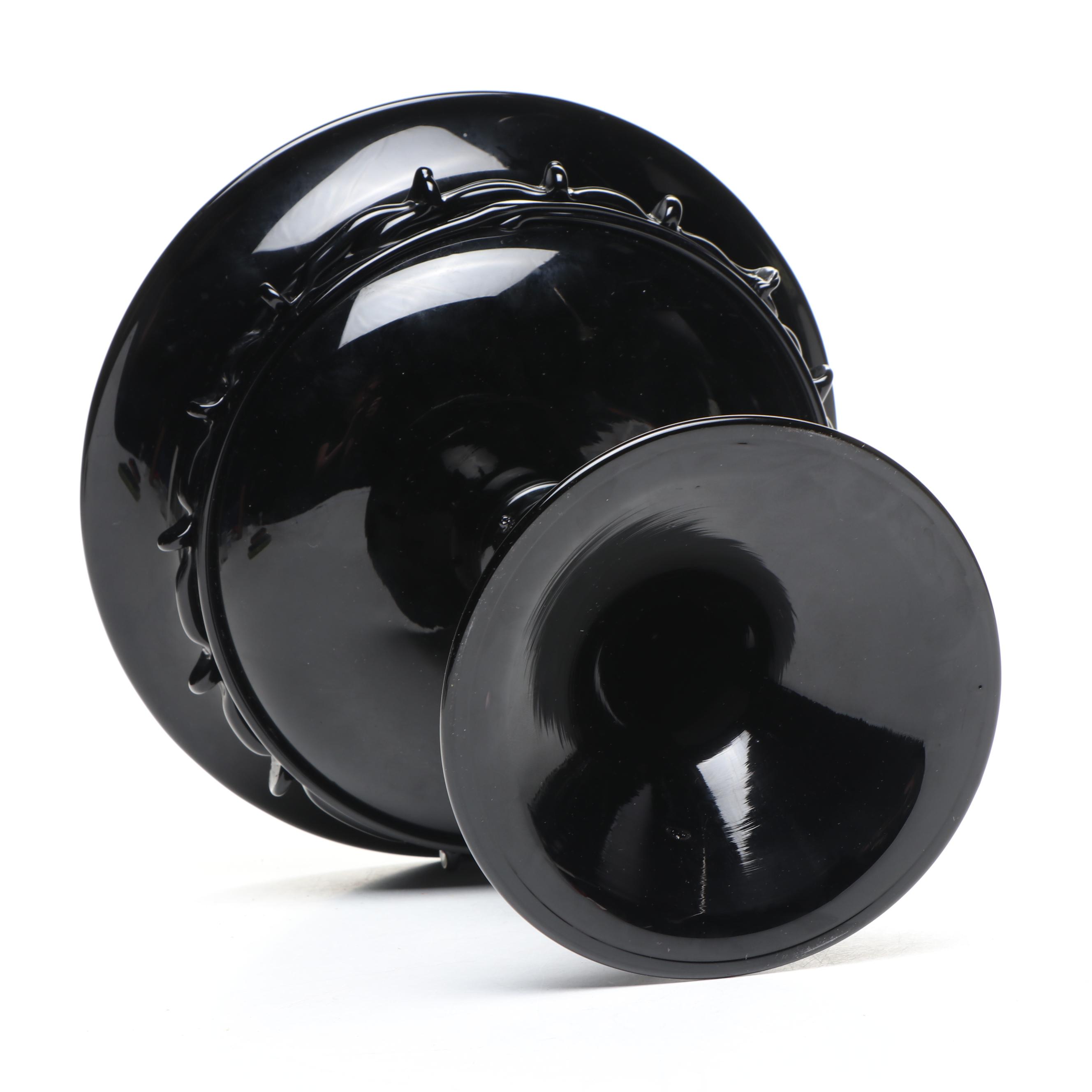 Juliska Mid Century Modern Style Black Glass Footed Compote Bowl