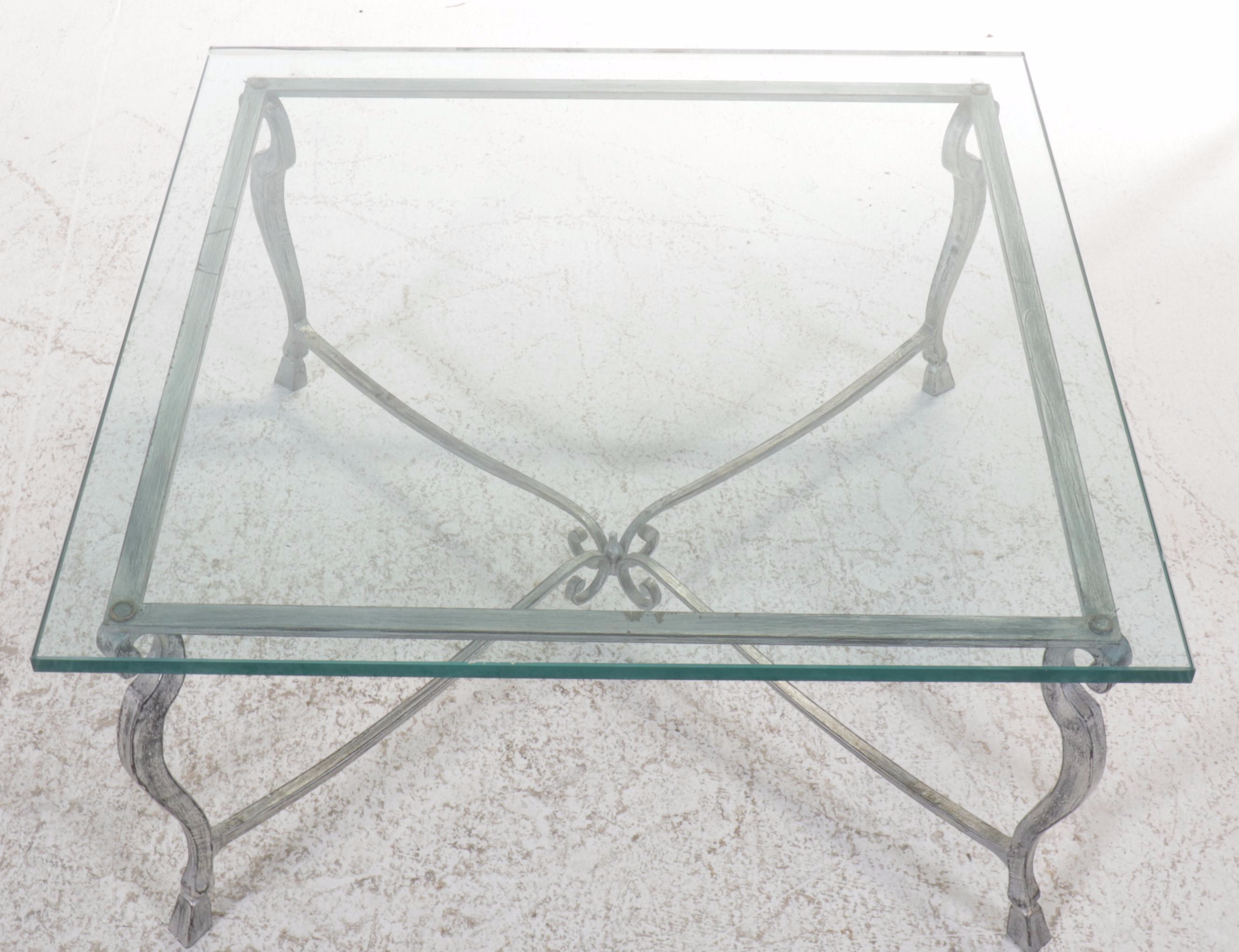 Hollywood Regency Style Silver Finish Steel and Glass Top Coffee Table
