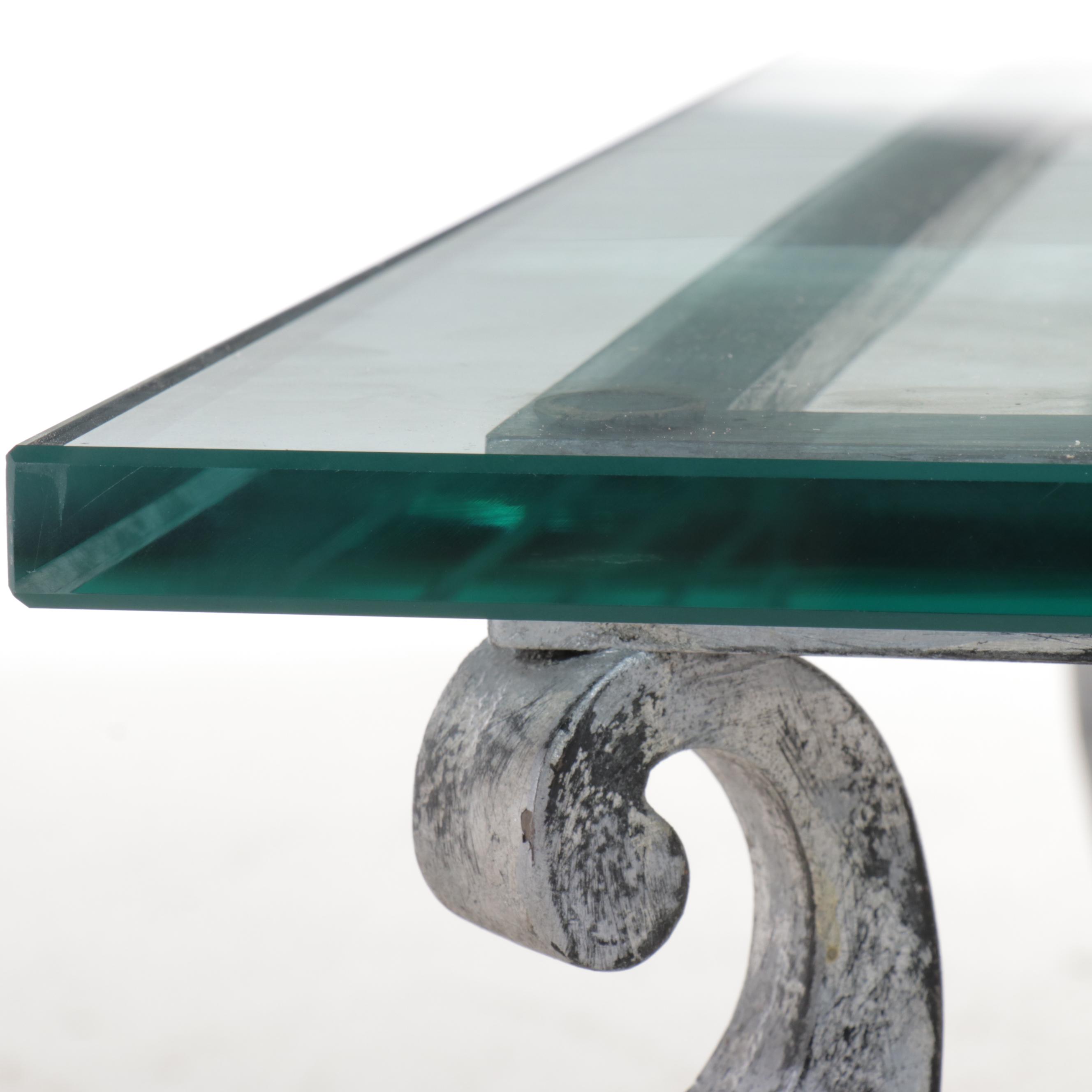 Hollywood Regency Style Silver Finish Steel and Glass Top Coffee Table
