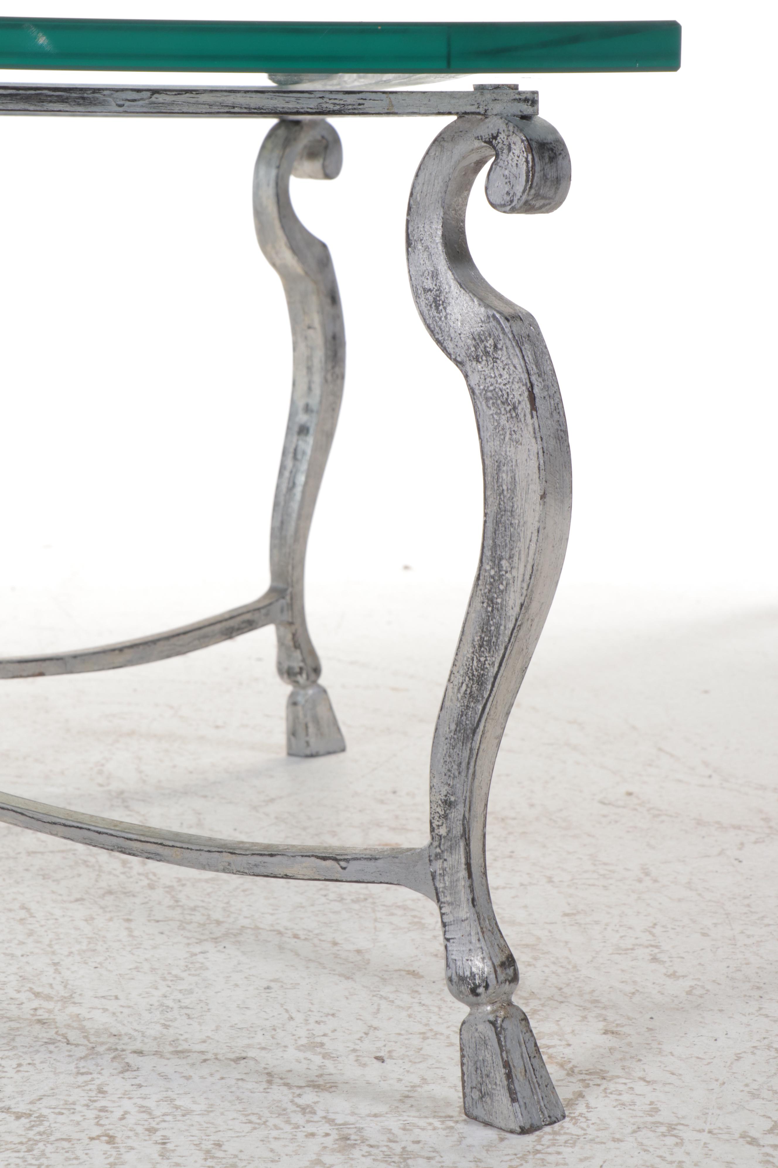 Hollywood Regency Style Silver Finish Steel and Glass Top Coffee Table