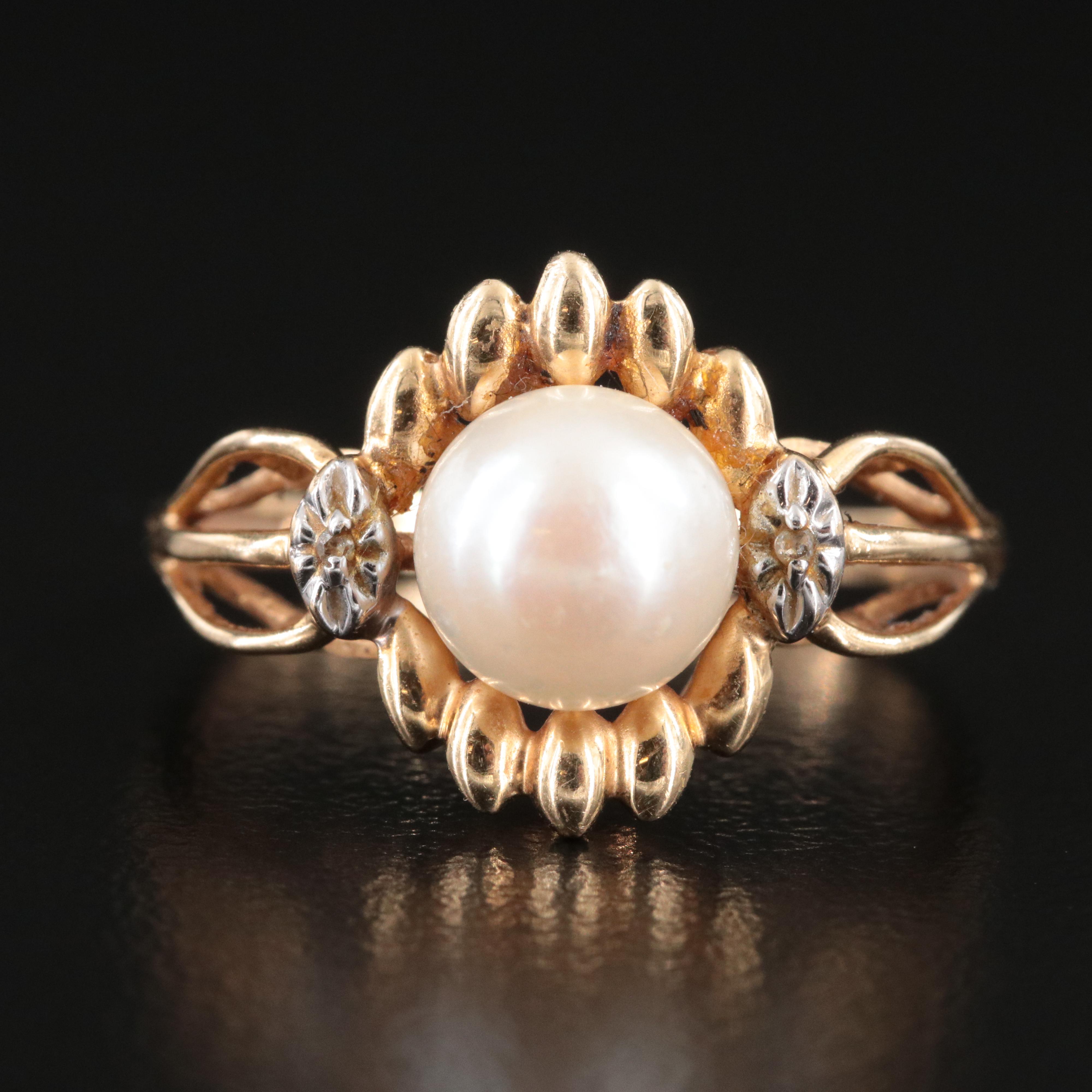 14K Pearl and Diamond Ring