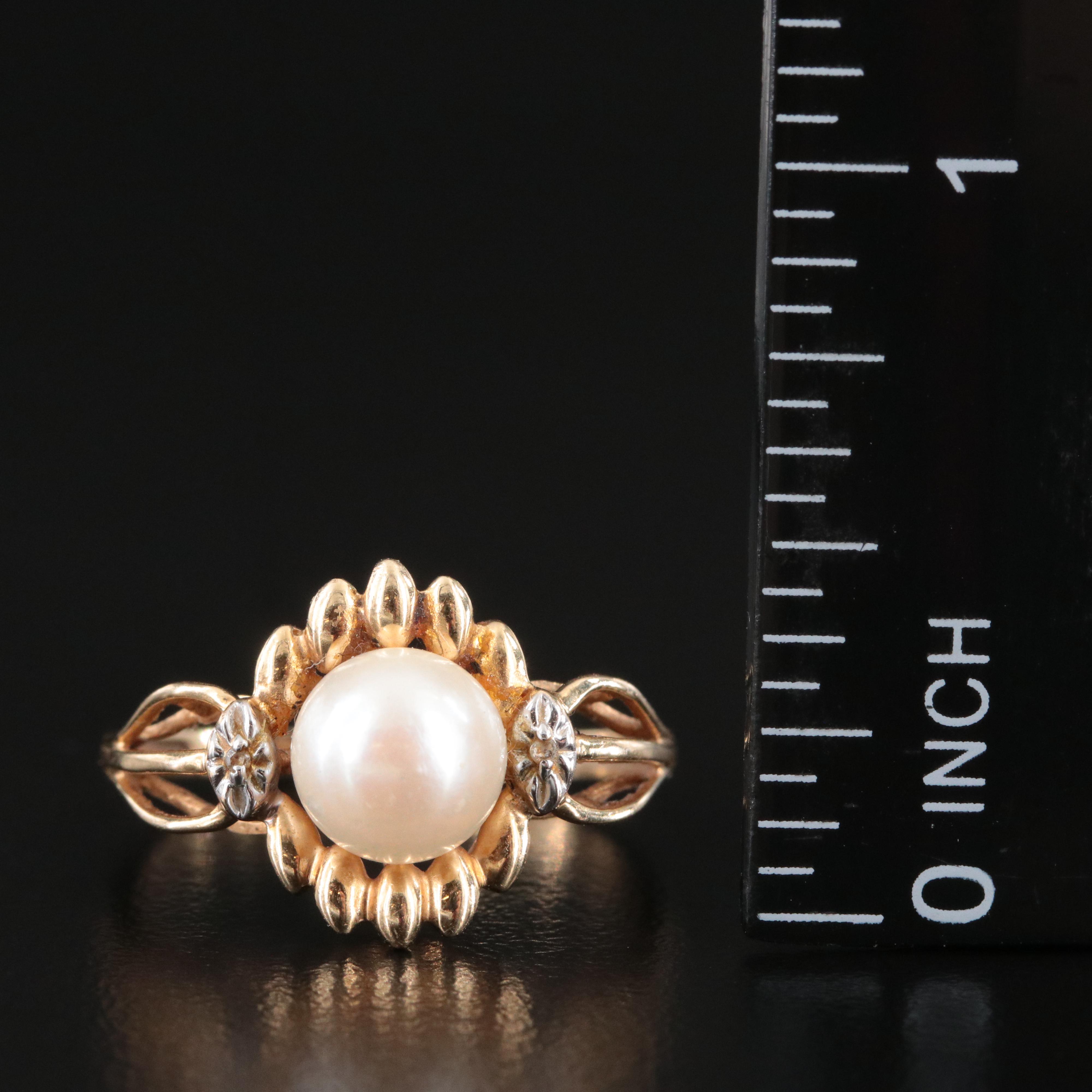 14K Pearl and Diamond Ring