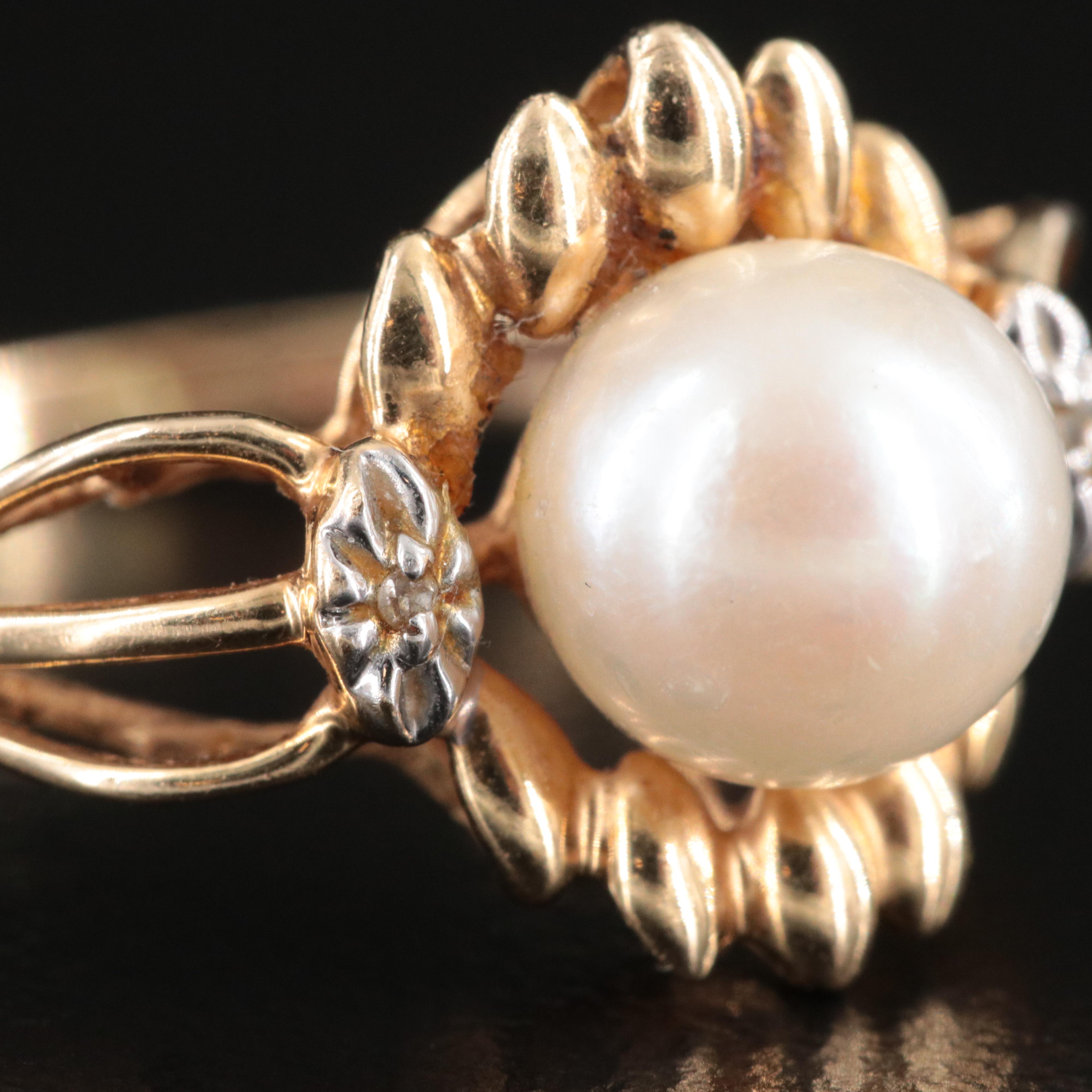 14K Pearl and Diamond Ring