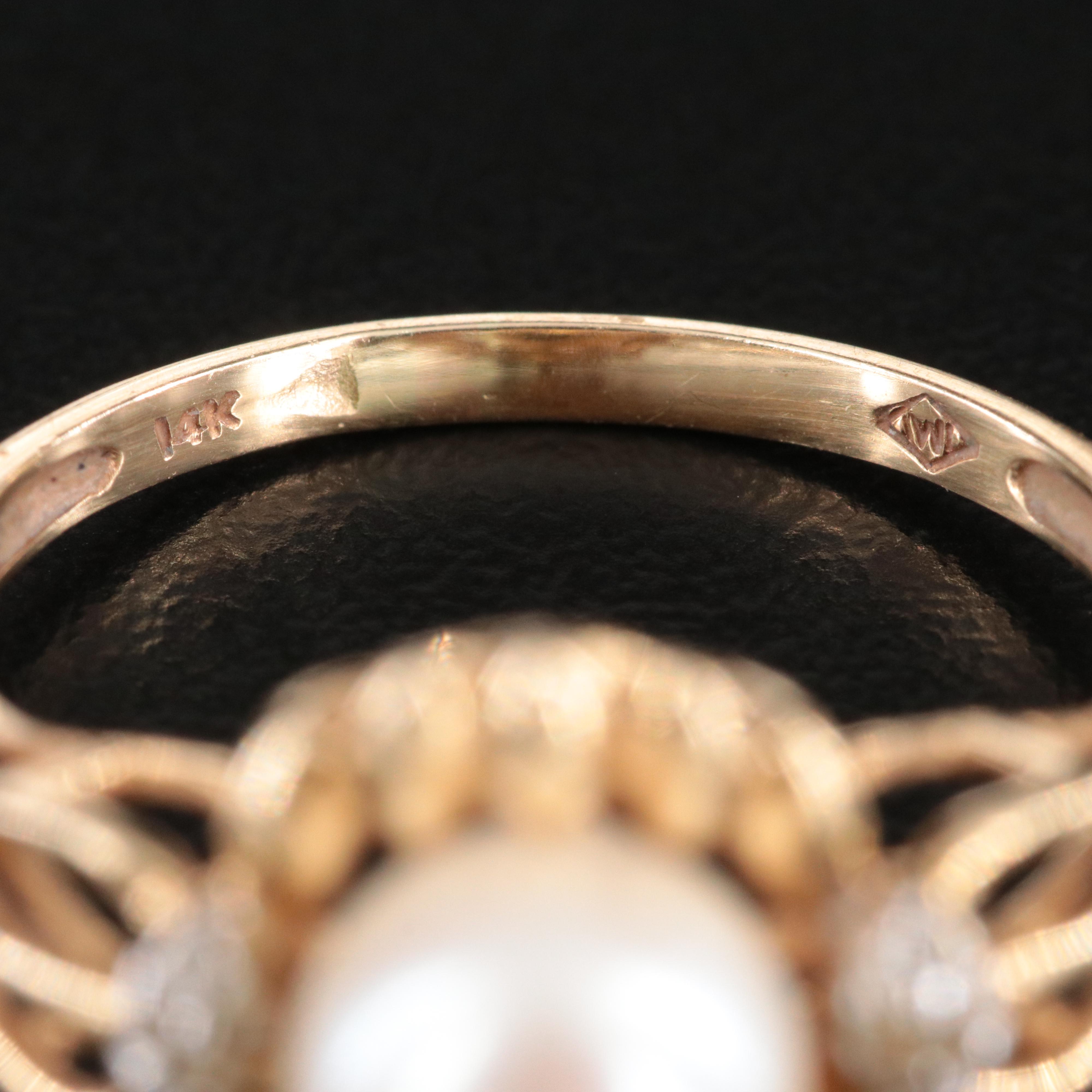 14K Pearl and Diamond Ring