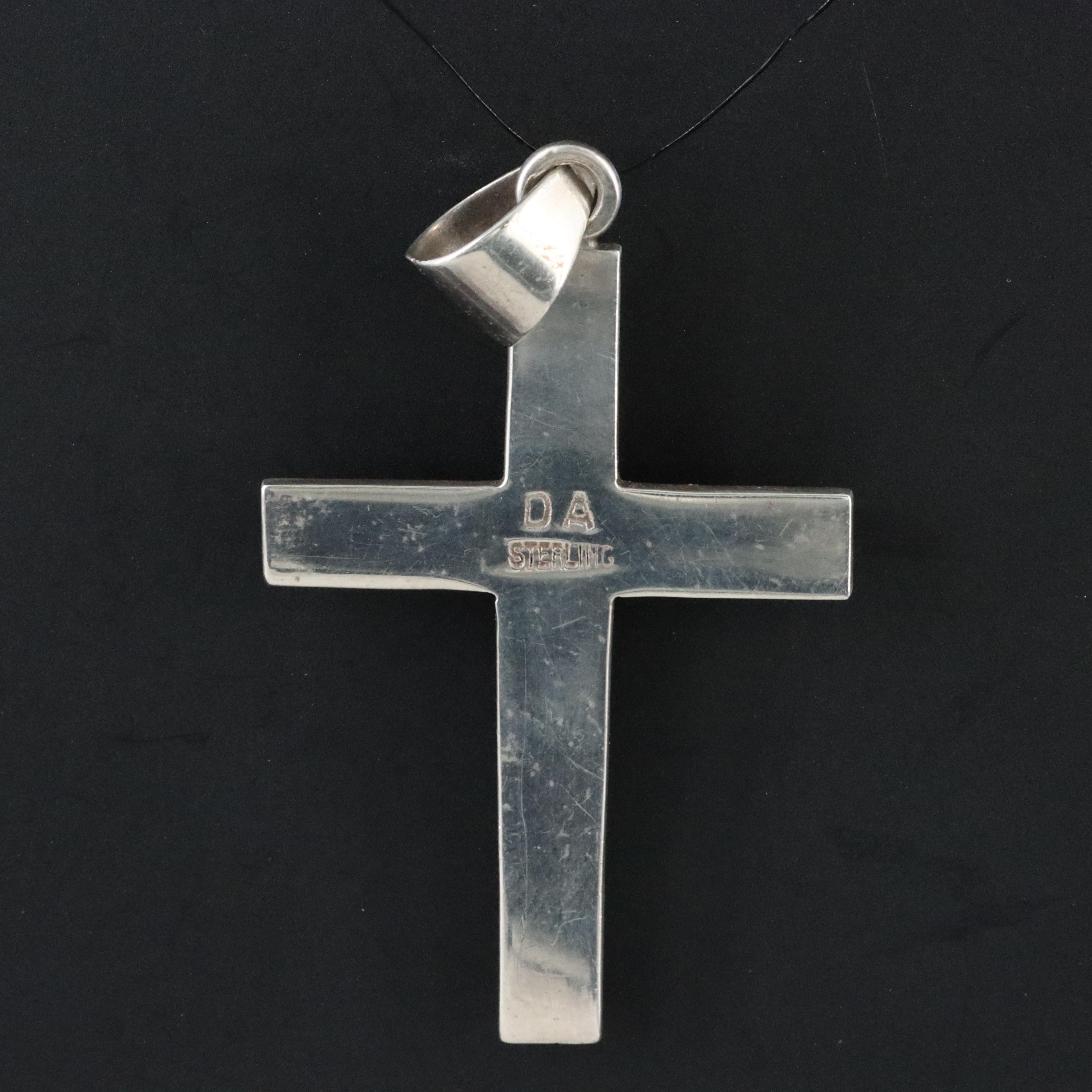 Western Style Sterling Gemstone Inlay Cross Pendant