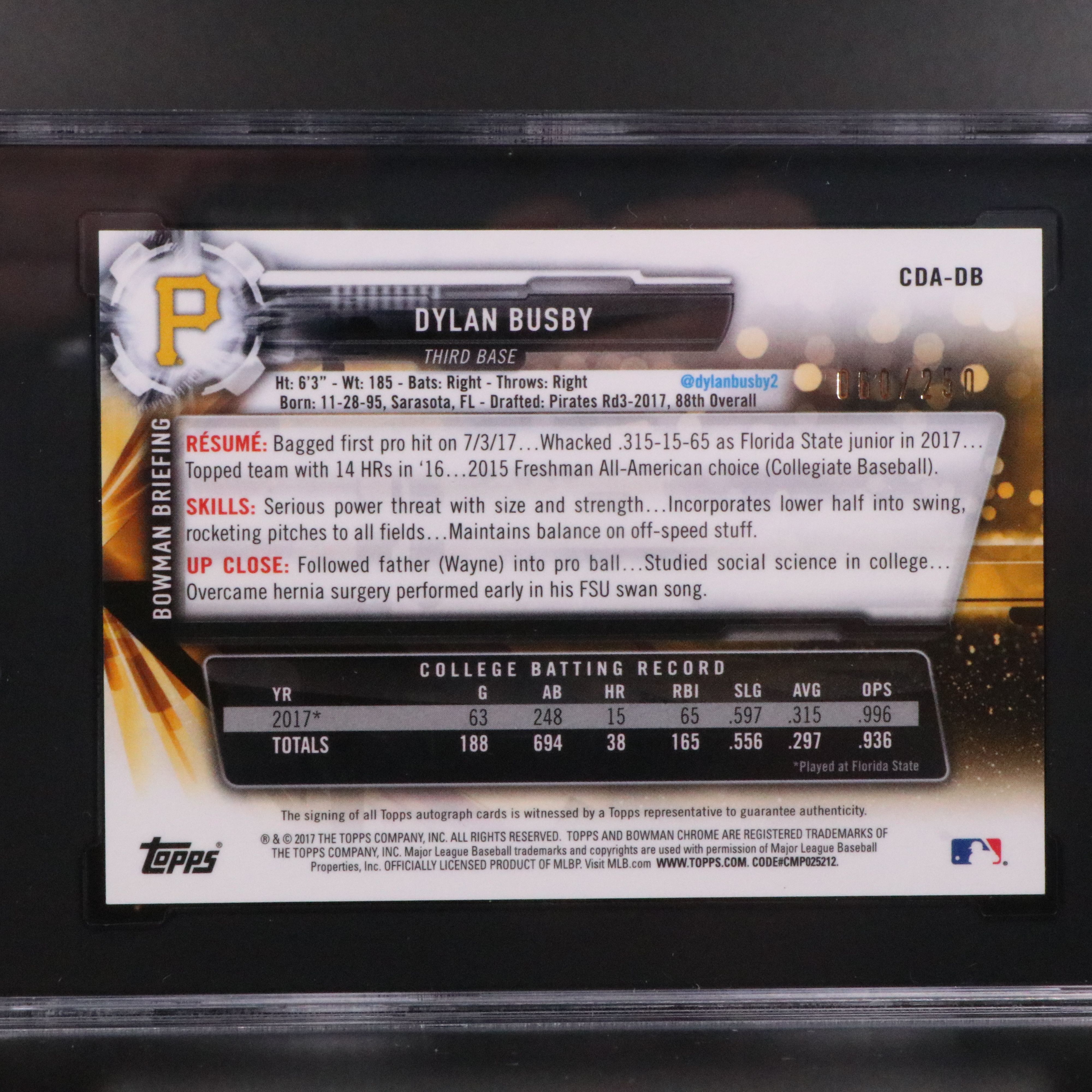 Dylan Busby, Roy Oswalt, and Kevin Plawecki Signed SGC Graded Baseball Cards