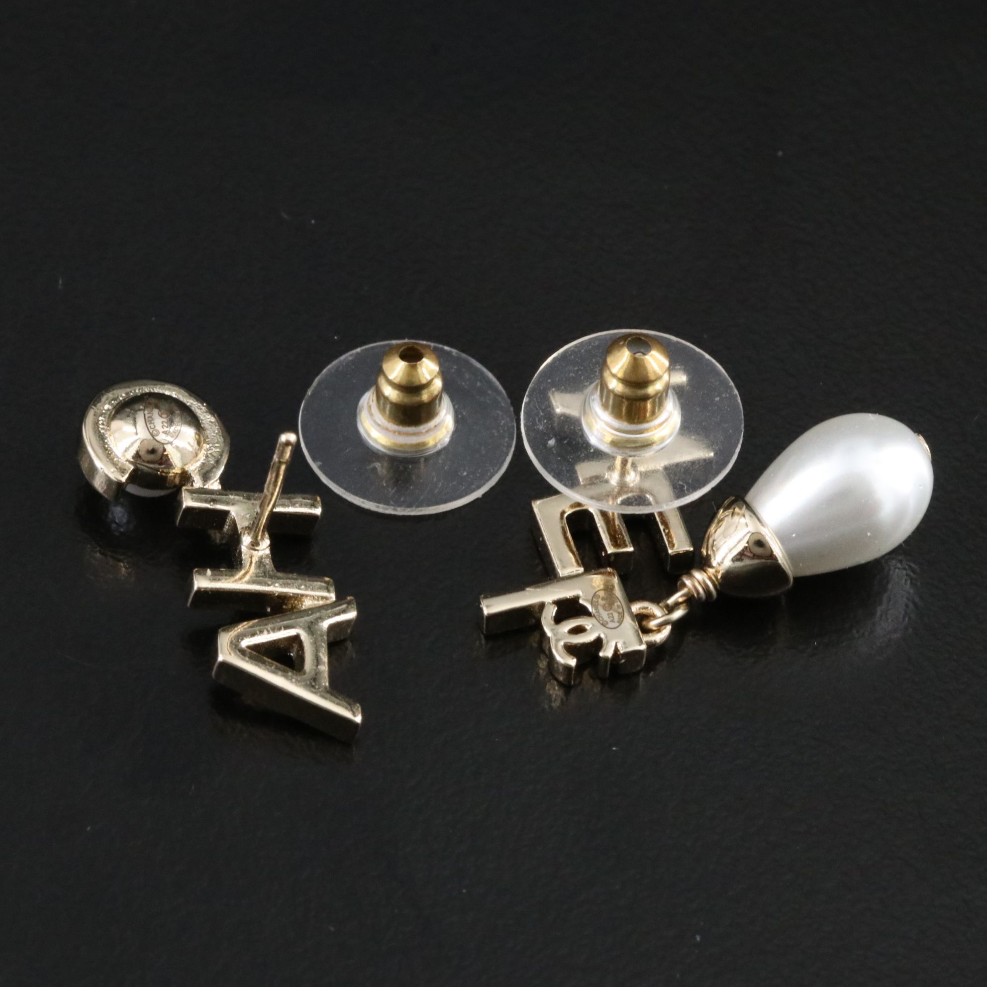 Chanel Logo Faux Pearl Earrings