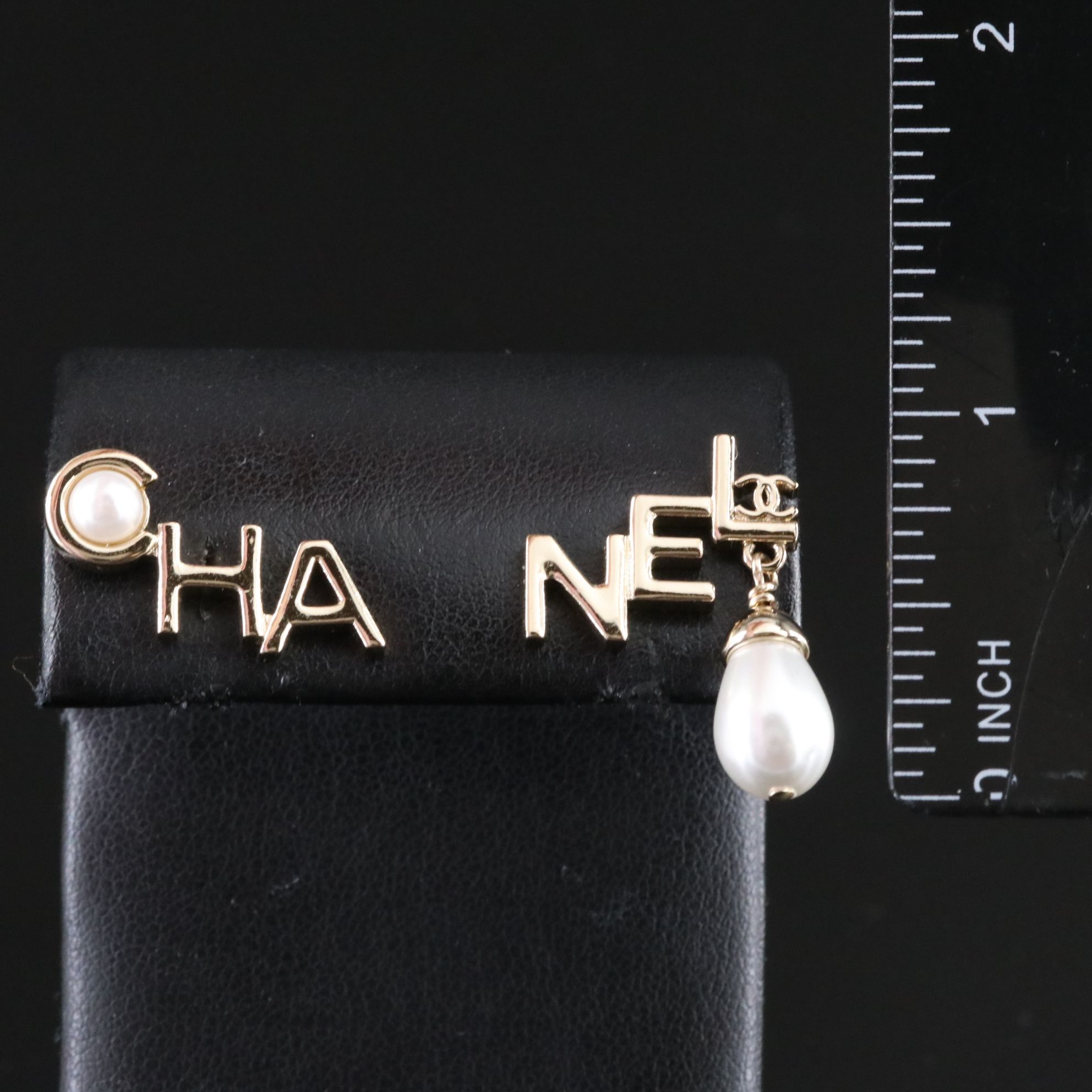 Chanel Logo Faux Pearl Earrings