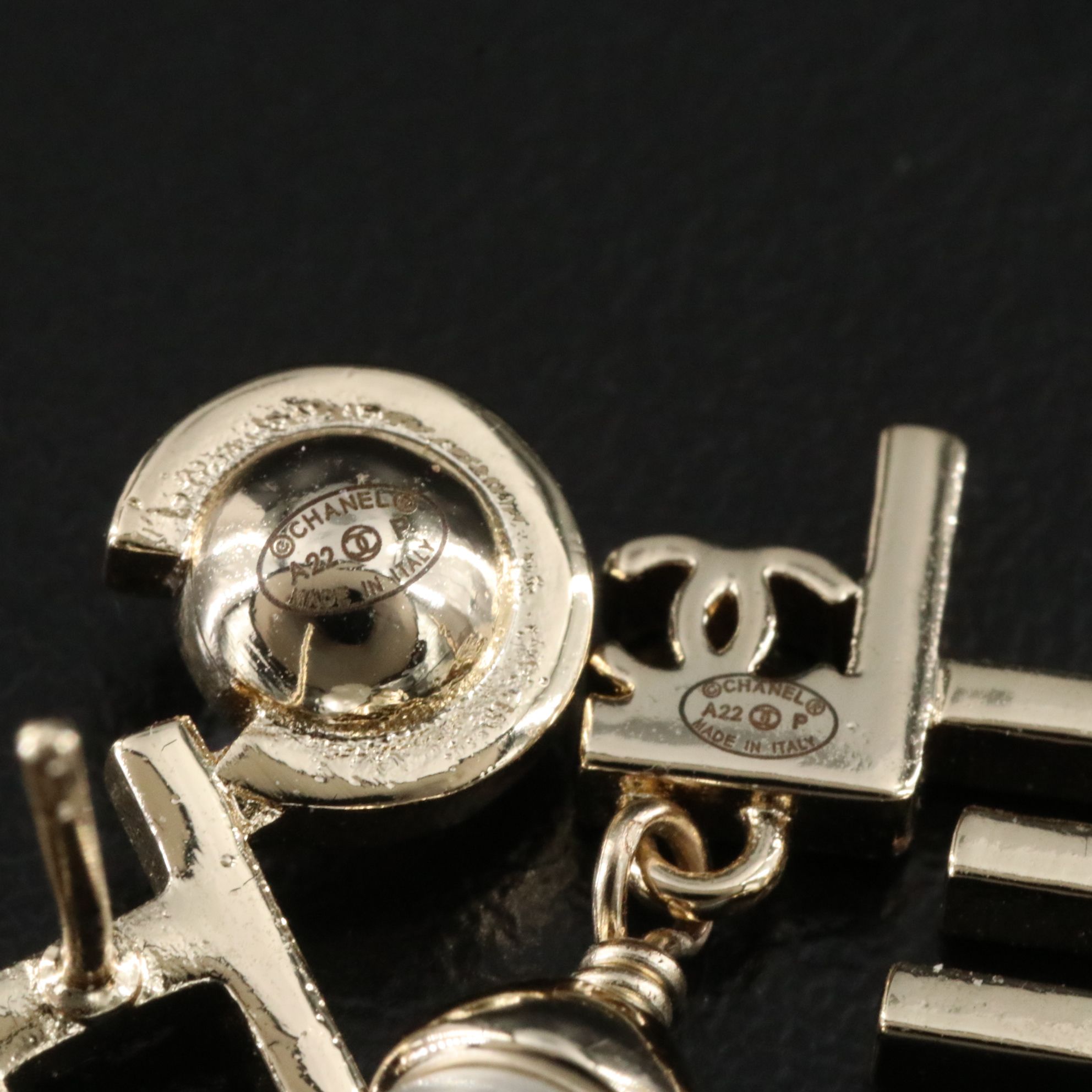 Chanel Logo Faux Pearl Earrings