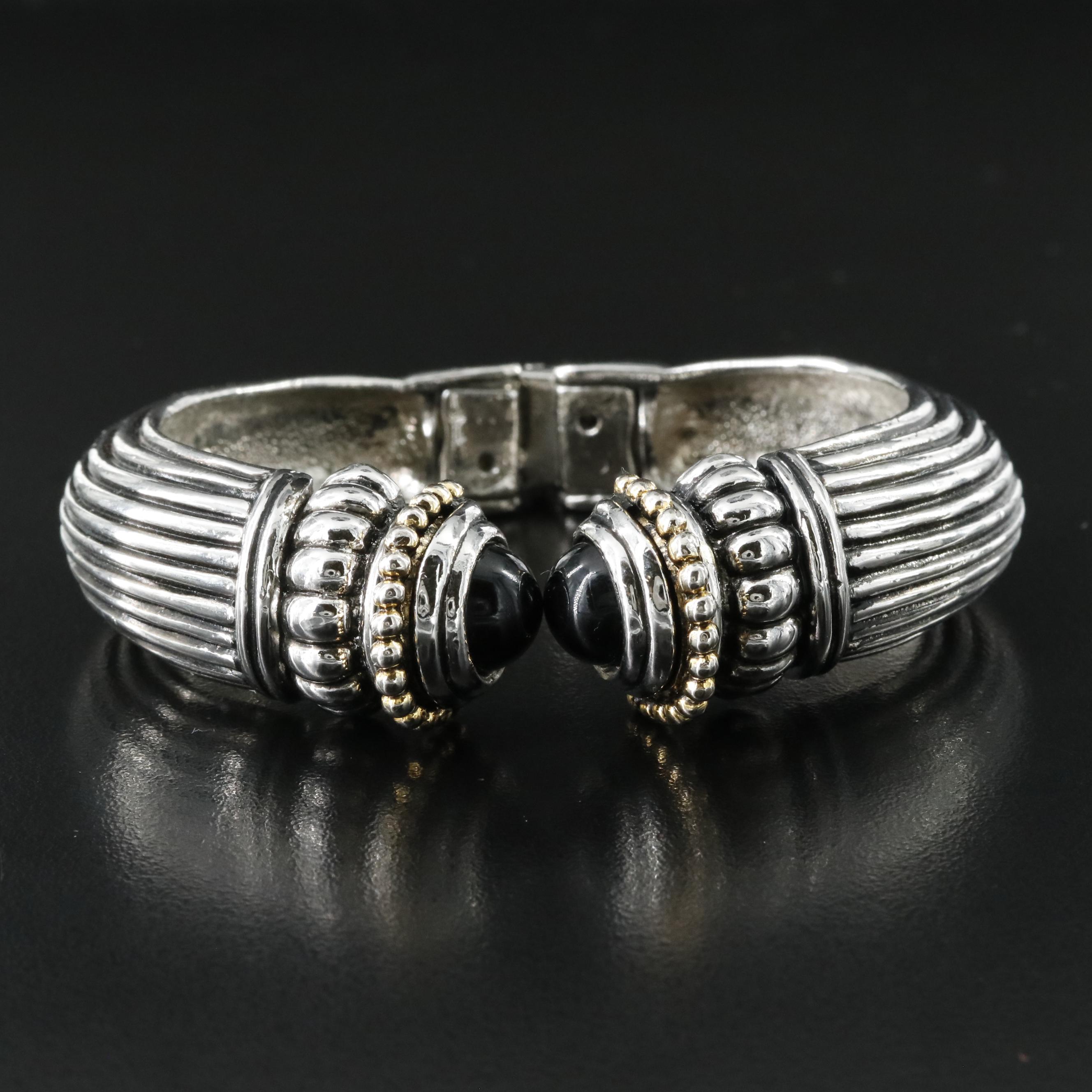 Clamper Cuff Bracelet with Faux Black Onyx