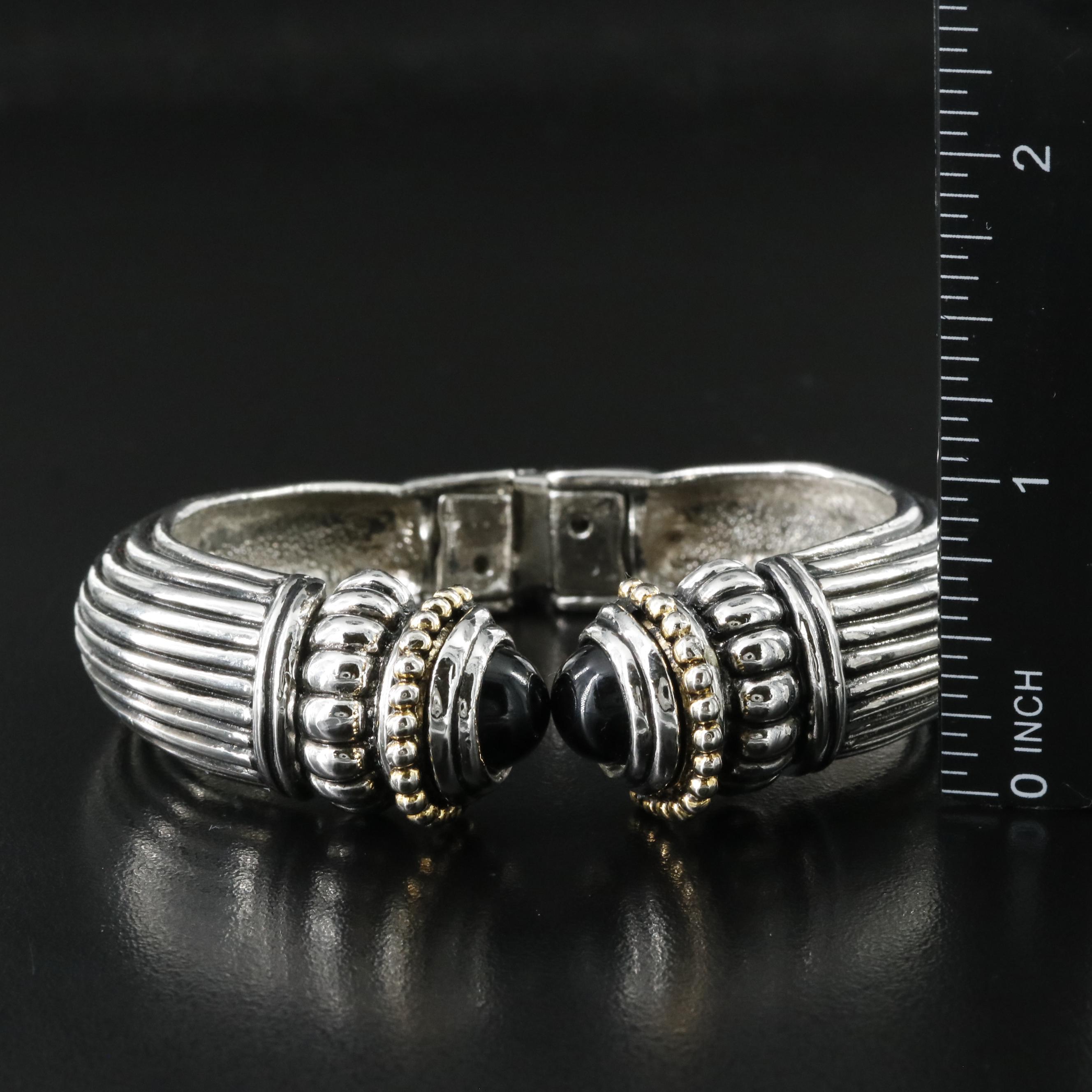Clamper Cuff Bracelet with Faux Black Onyx