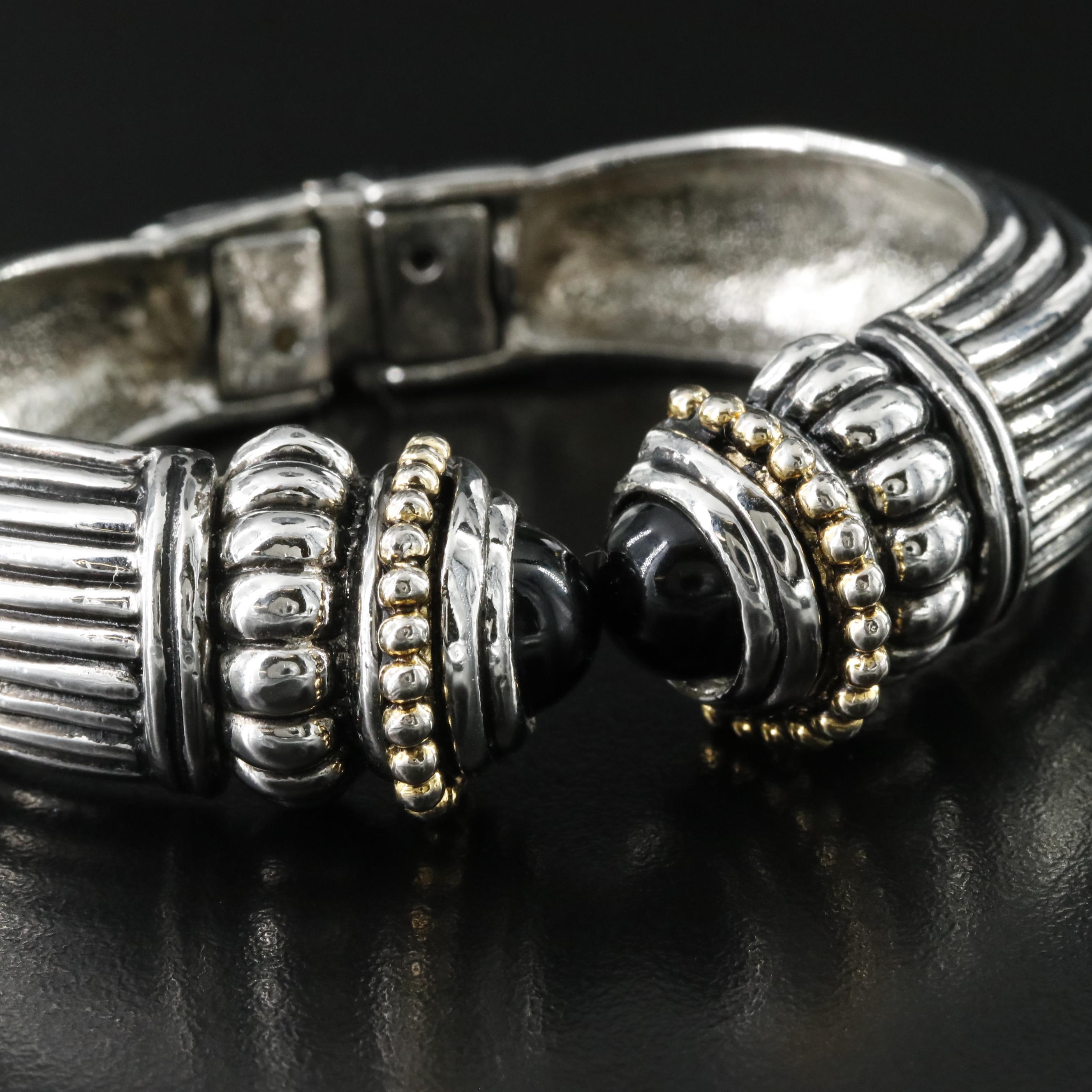 Clamper Cuff Bracelet with Faux Black Onyx