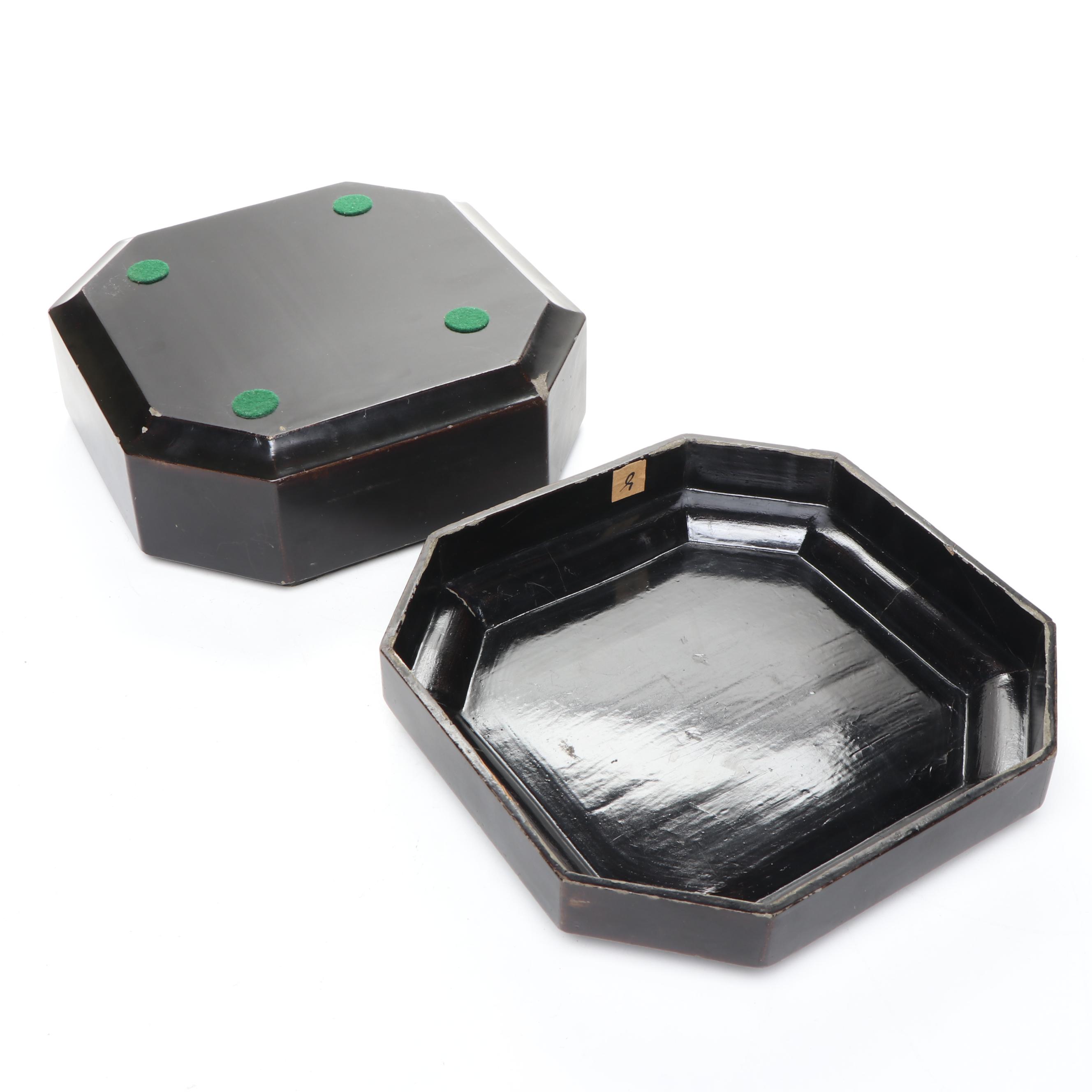 Chinese Mother-of-Pearl Inlay Wooden Box with Chinese Carved Wood Panel