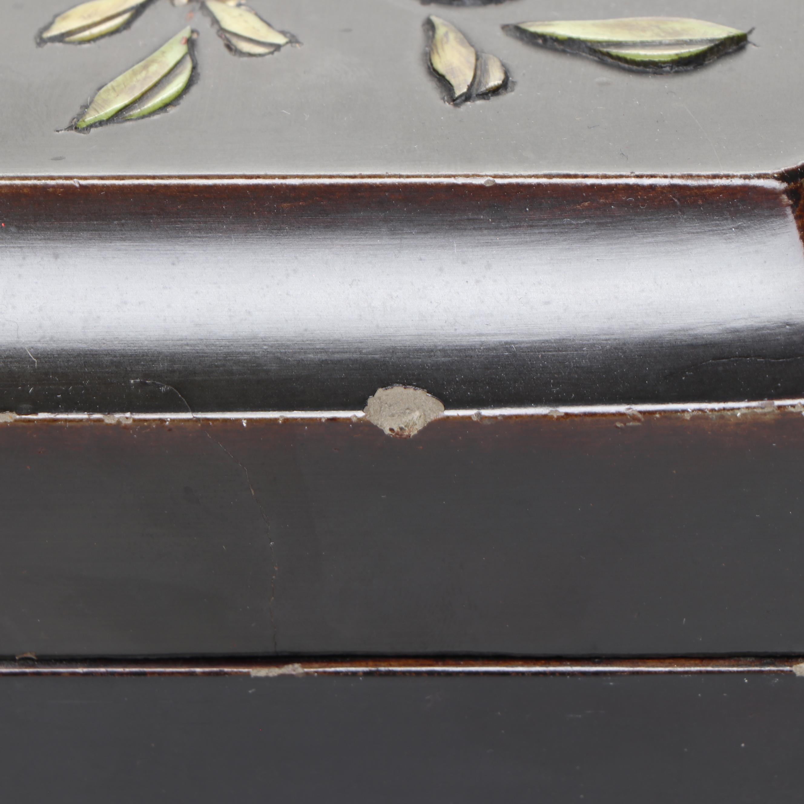 Chinese Mother-of-Pearl Inlay Wooden Box with Chinese Carved Wood Panel