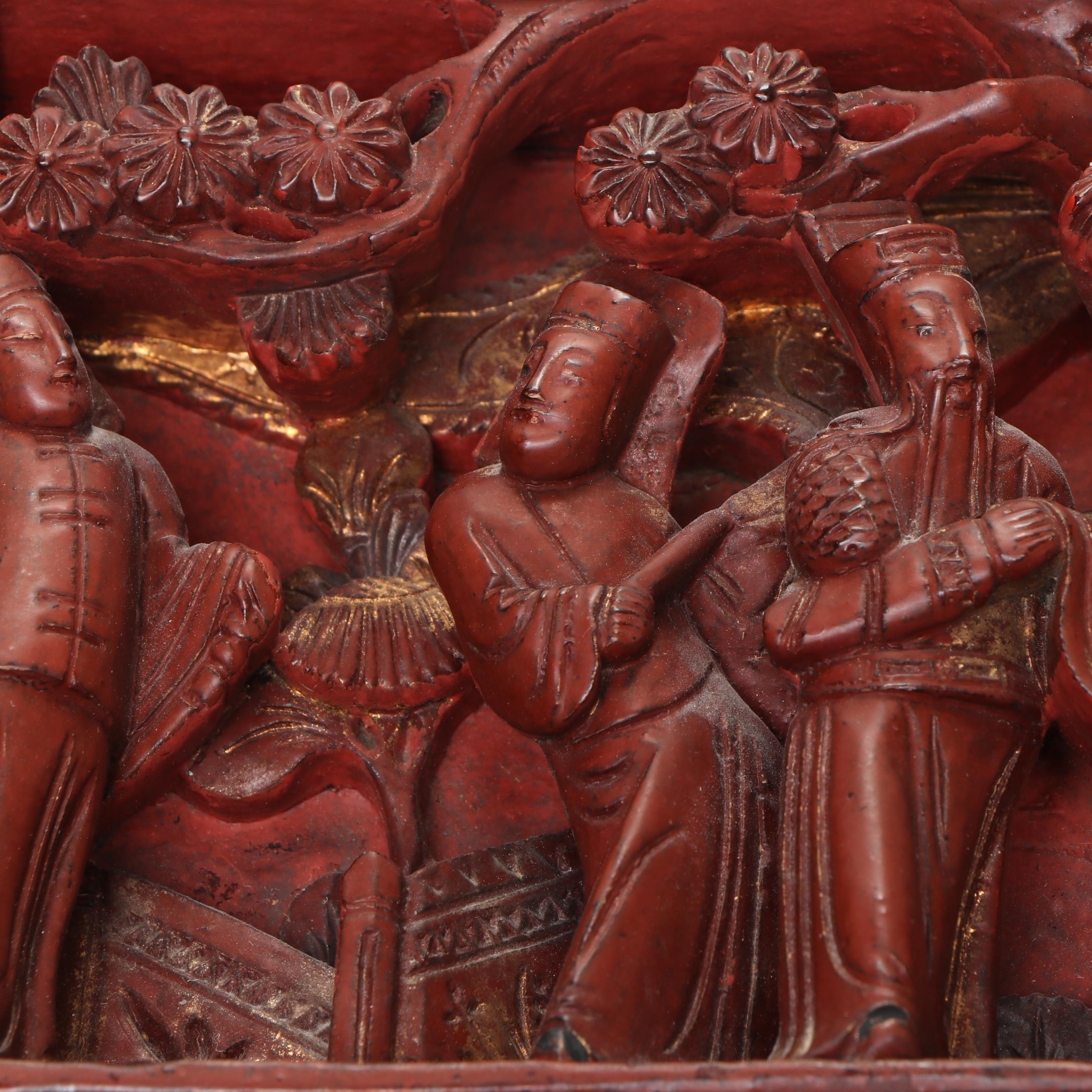 Chinese Mother-of-Pearl Inlay Wooden Box with Chinese Carved Wood Panel