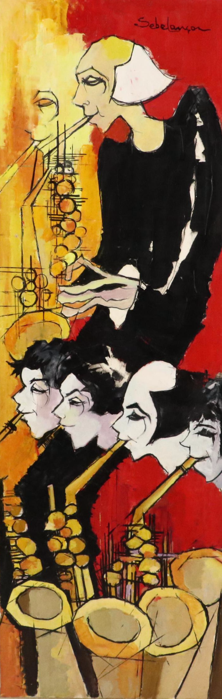 Renée Sebelançon Stylized Oil Painting "Profils," 21st Century