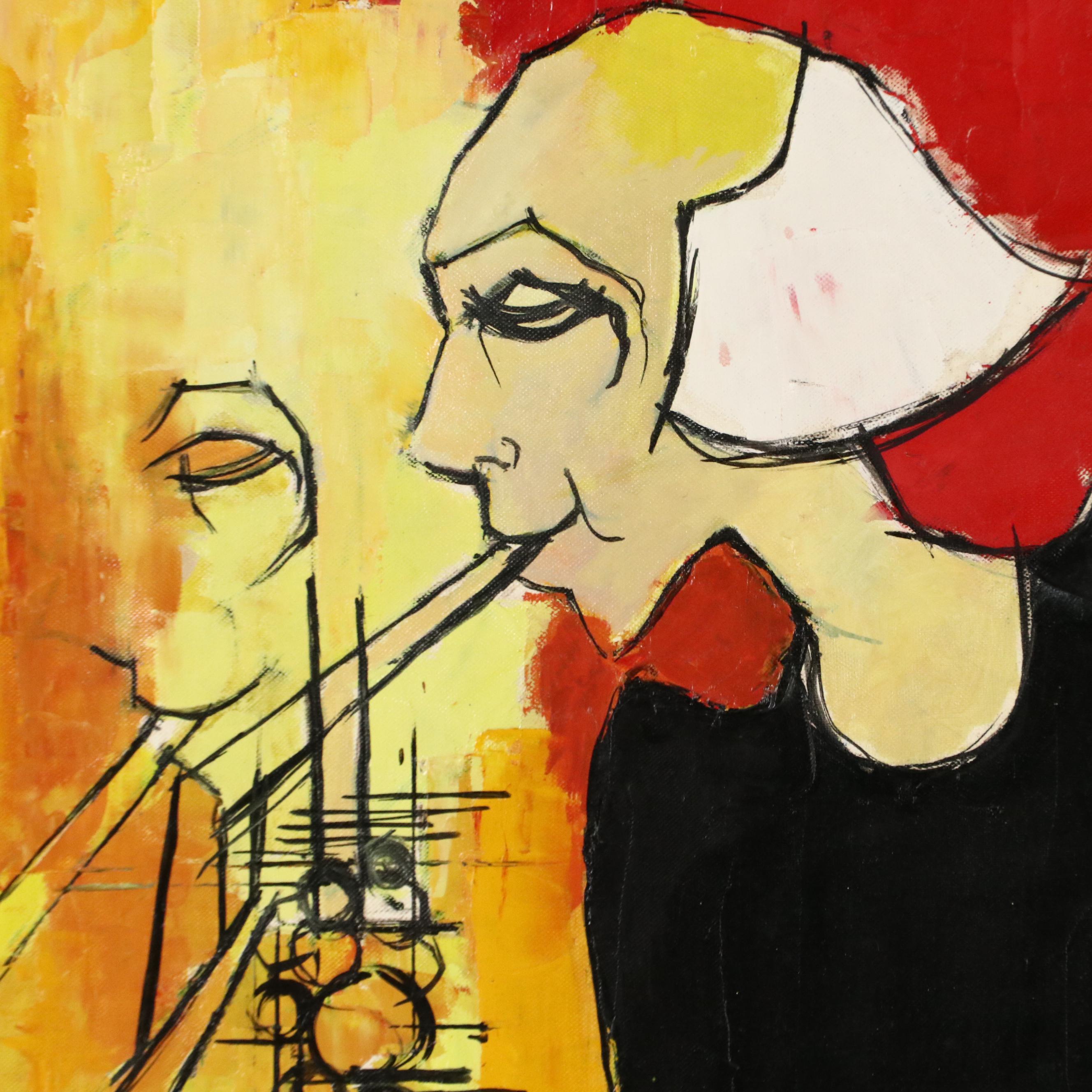 Renée Sebelançon Stylized Oil Painting "Profils," 21st Century