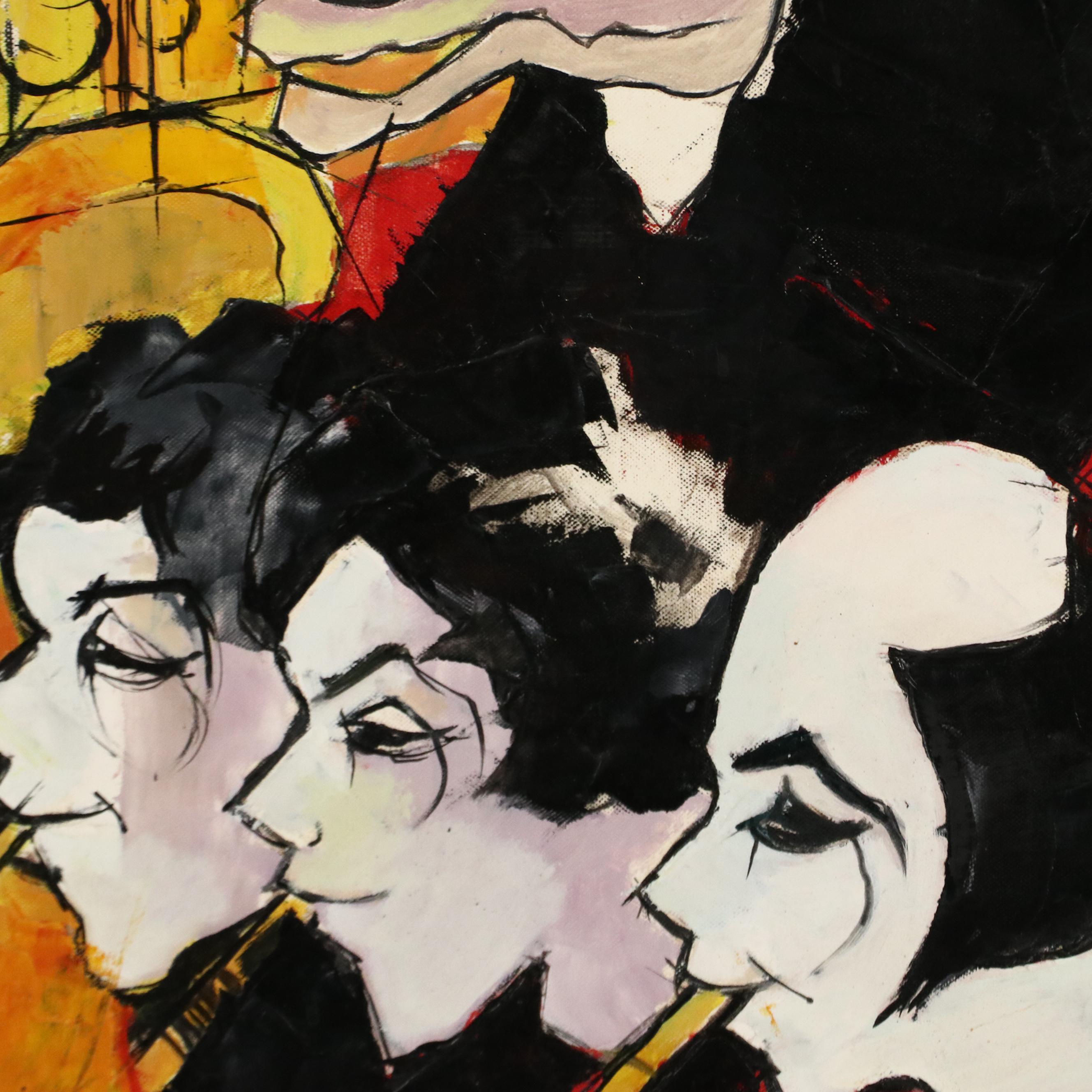 Renée Sebelançon Stylized Oil Painting "Profils," 21st Century