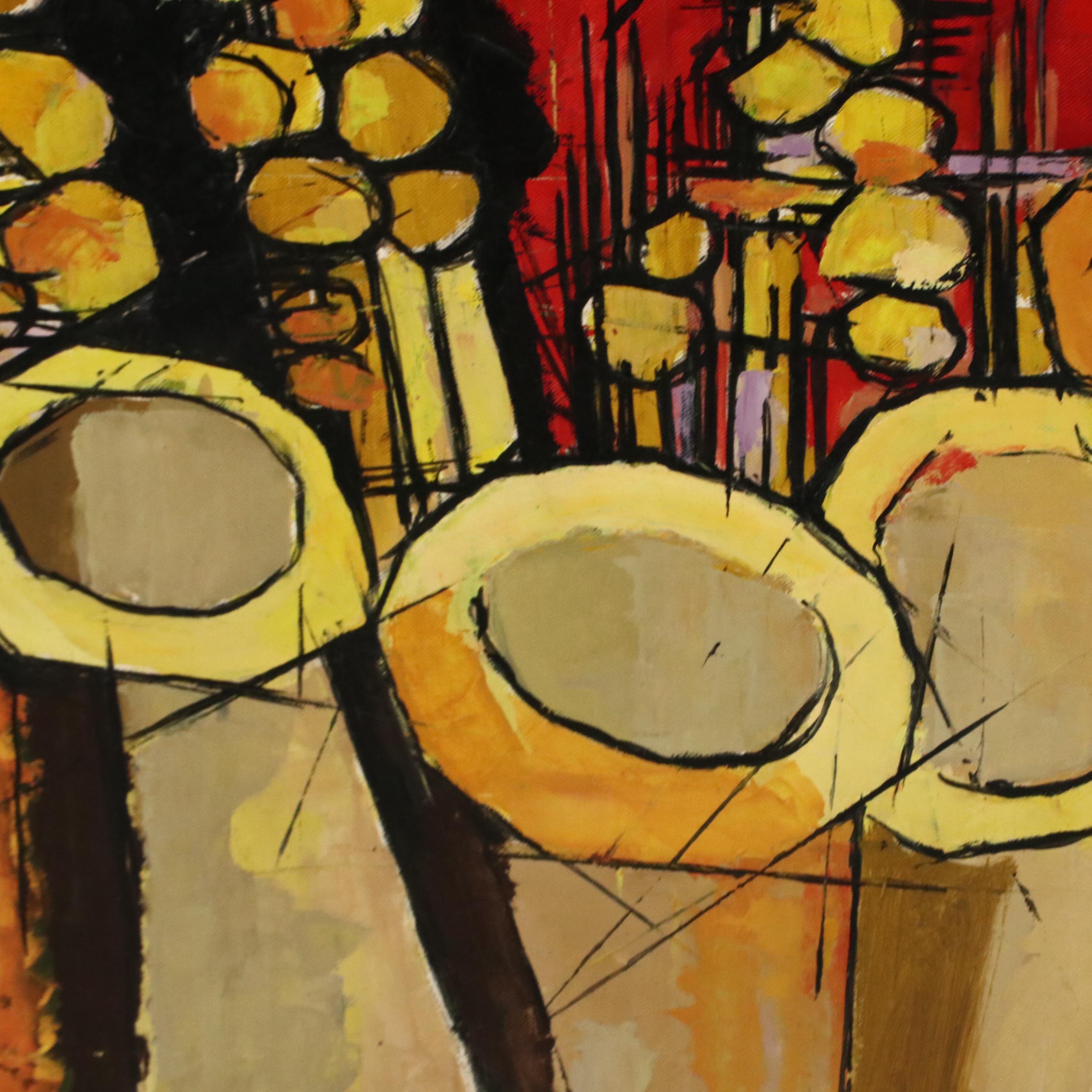 Renée Sebelançon Stylized Oil Painting "Profils," 21st Century