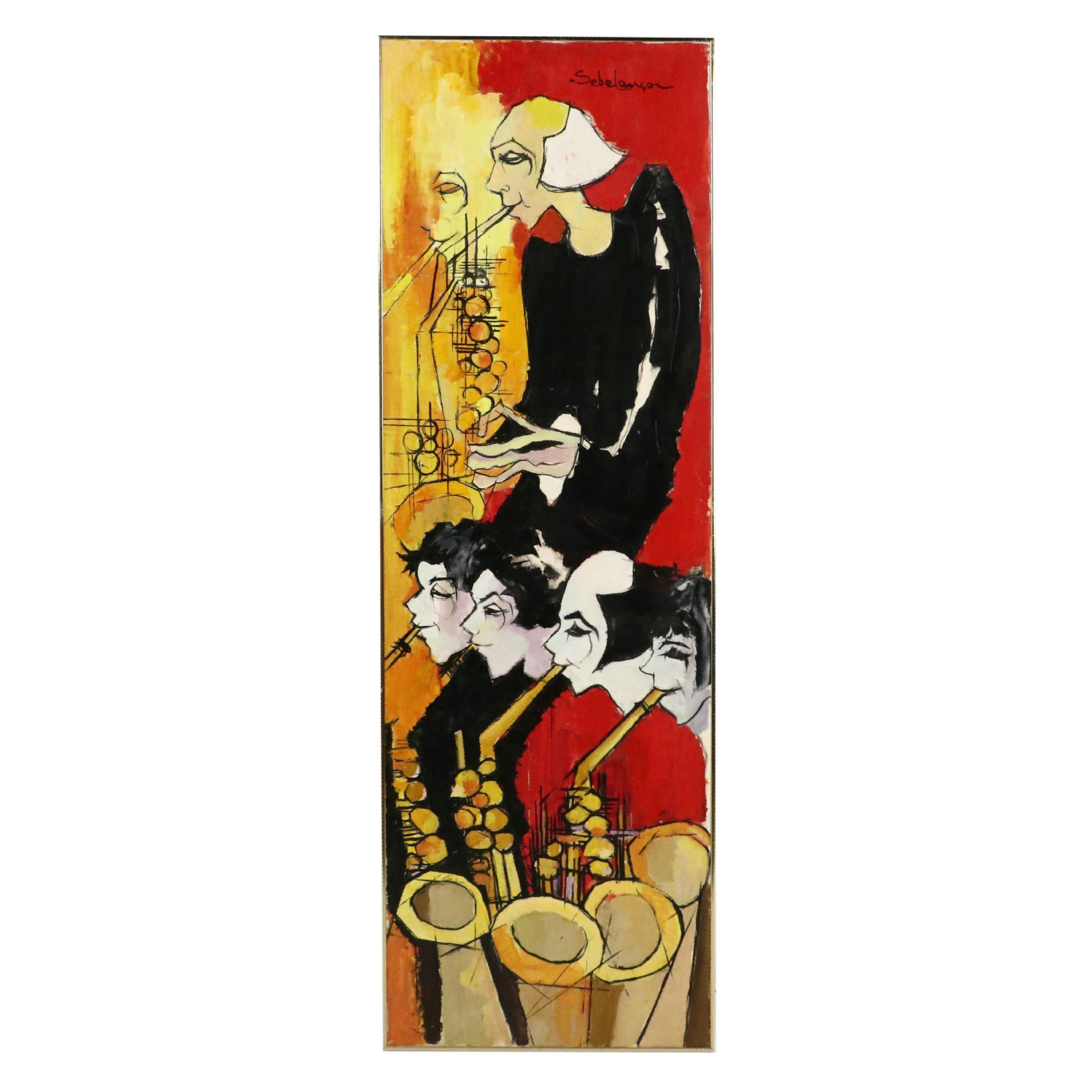 Renée Sebelançon Stylized Oil Painting "Profils," 21st Century