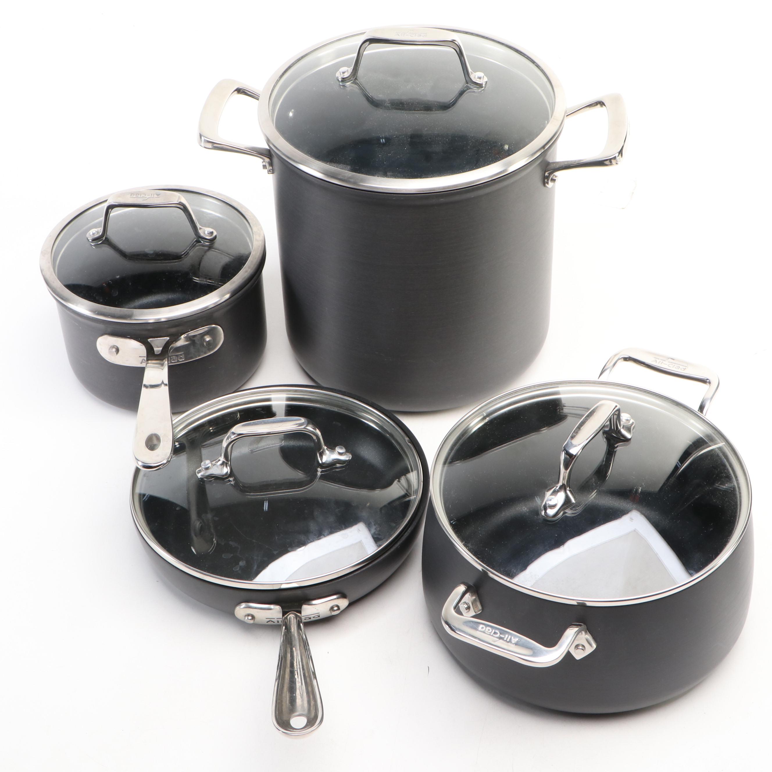 All-Clad Stock Pots and Frying Pan with Lids