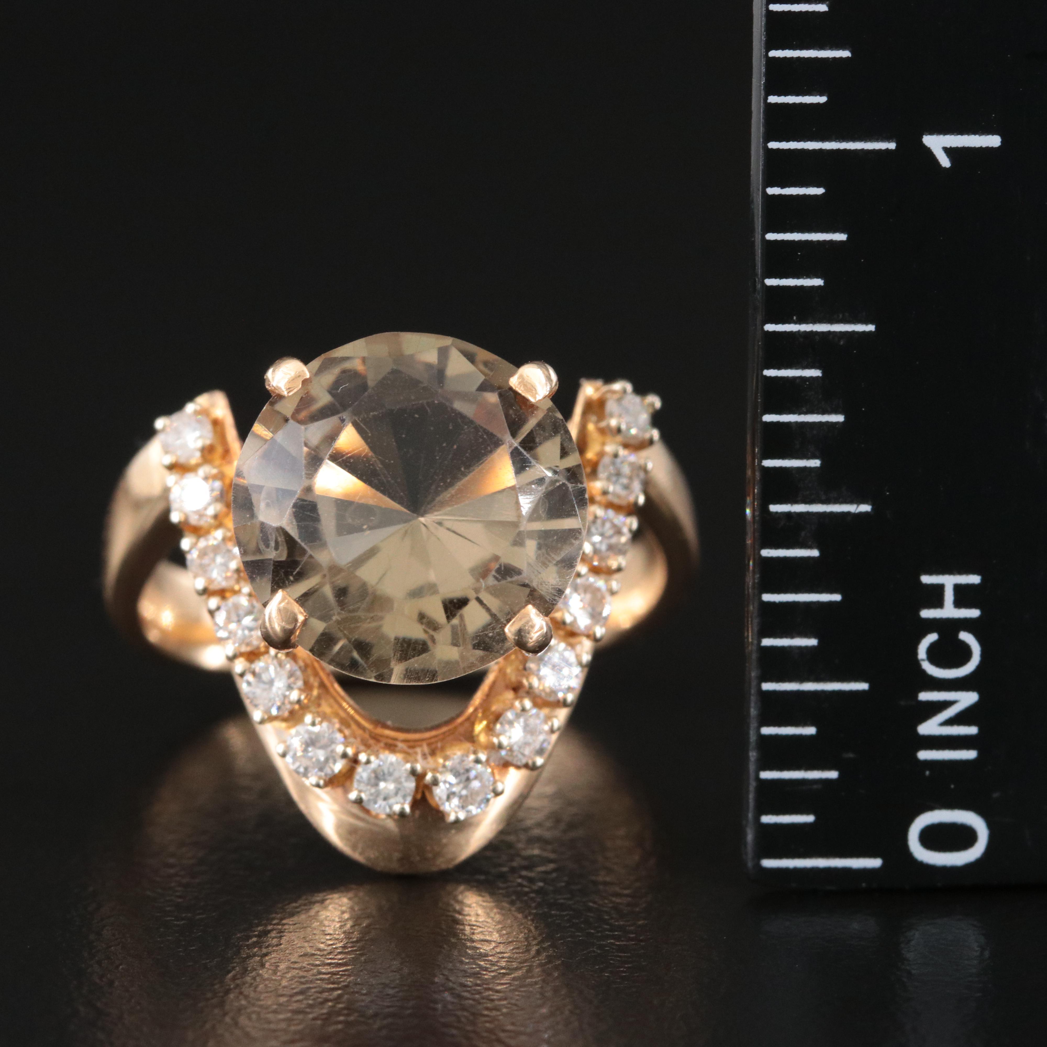 14K Smoky Quartz and Diamond Ring