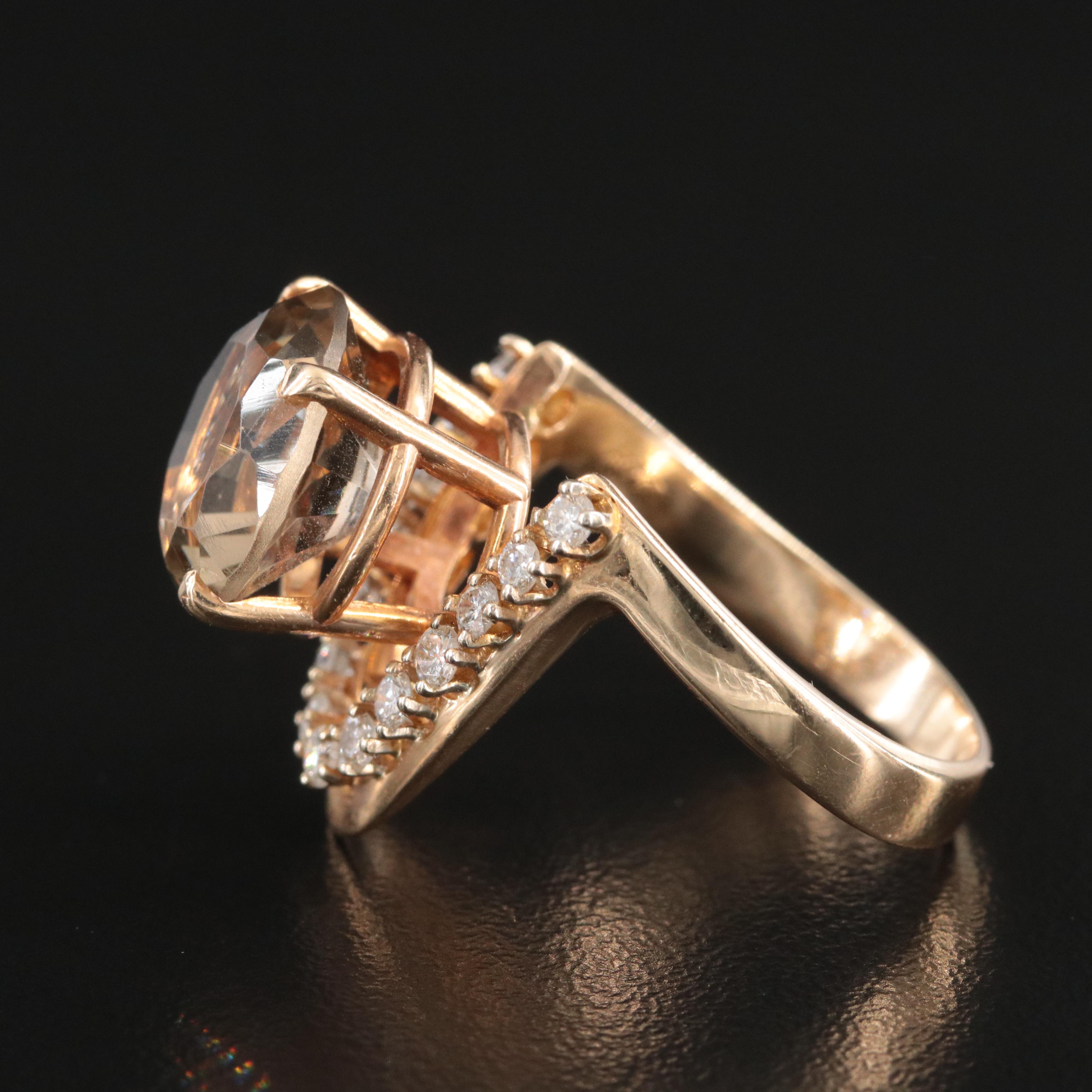 14K Smoky Quartz and Diamond Ring