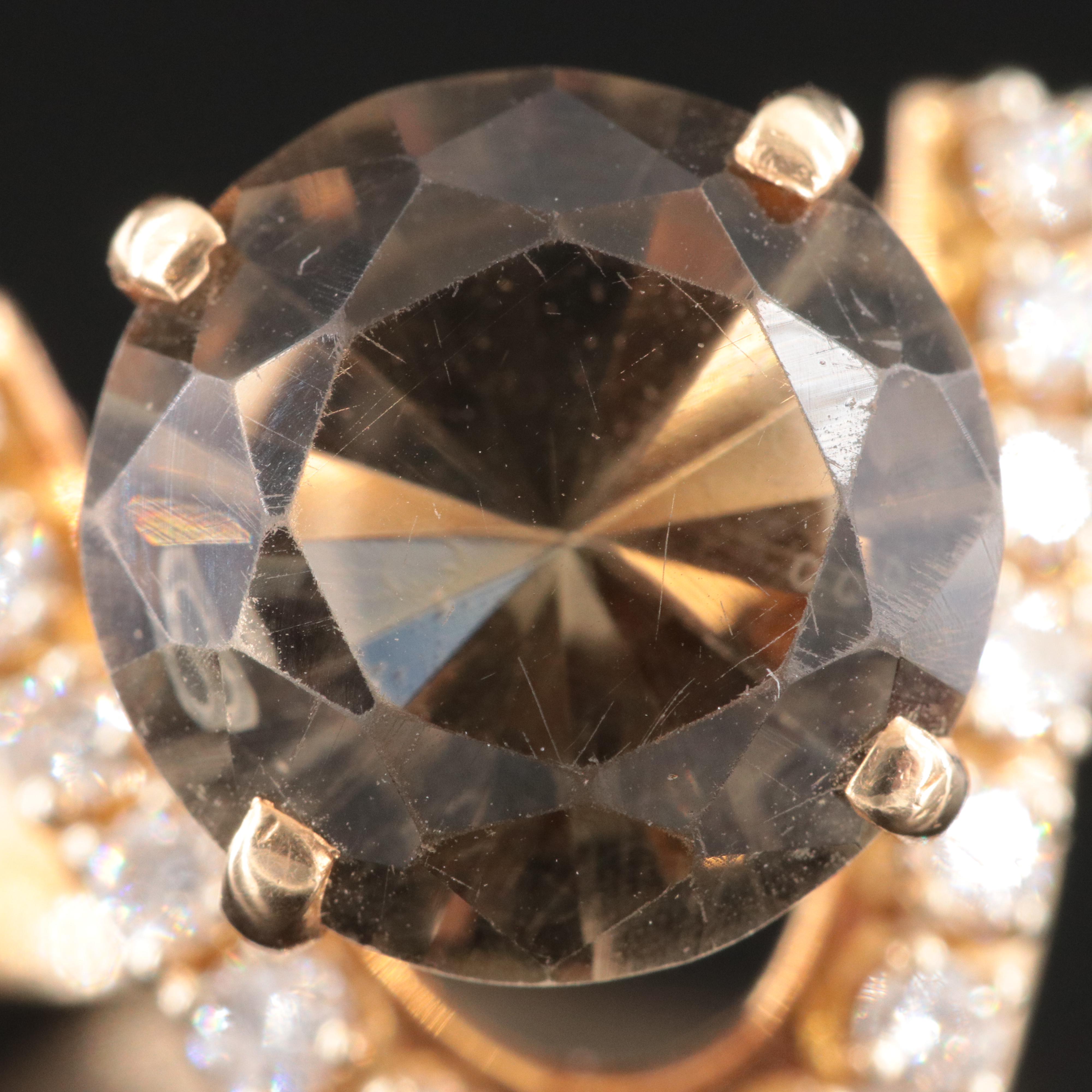 14K Smoky Quartz and Diamond Ring