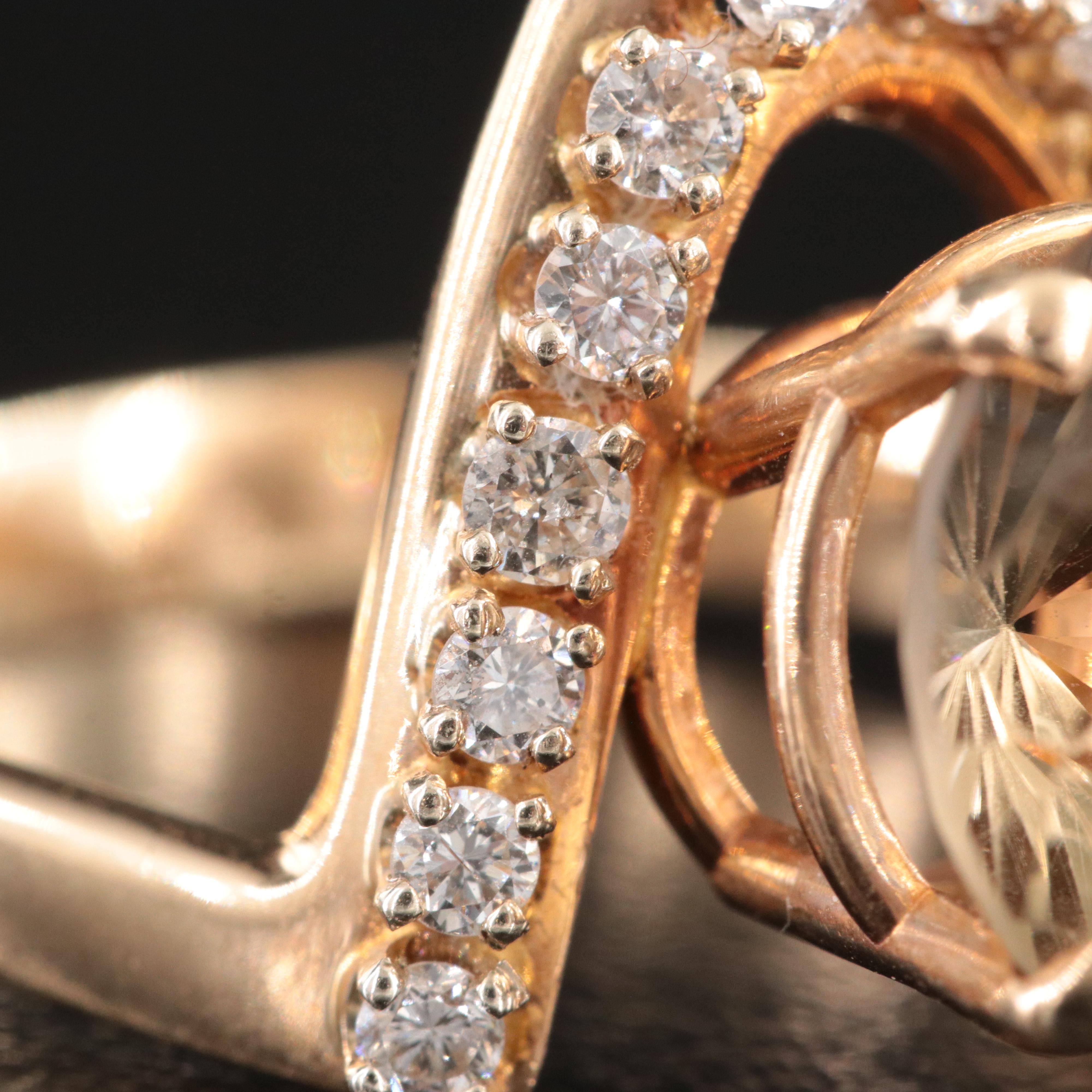 14K Smoky Quartz and Diamond Ring