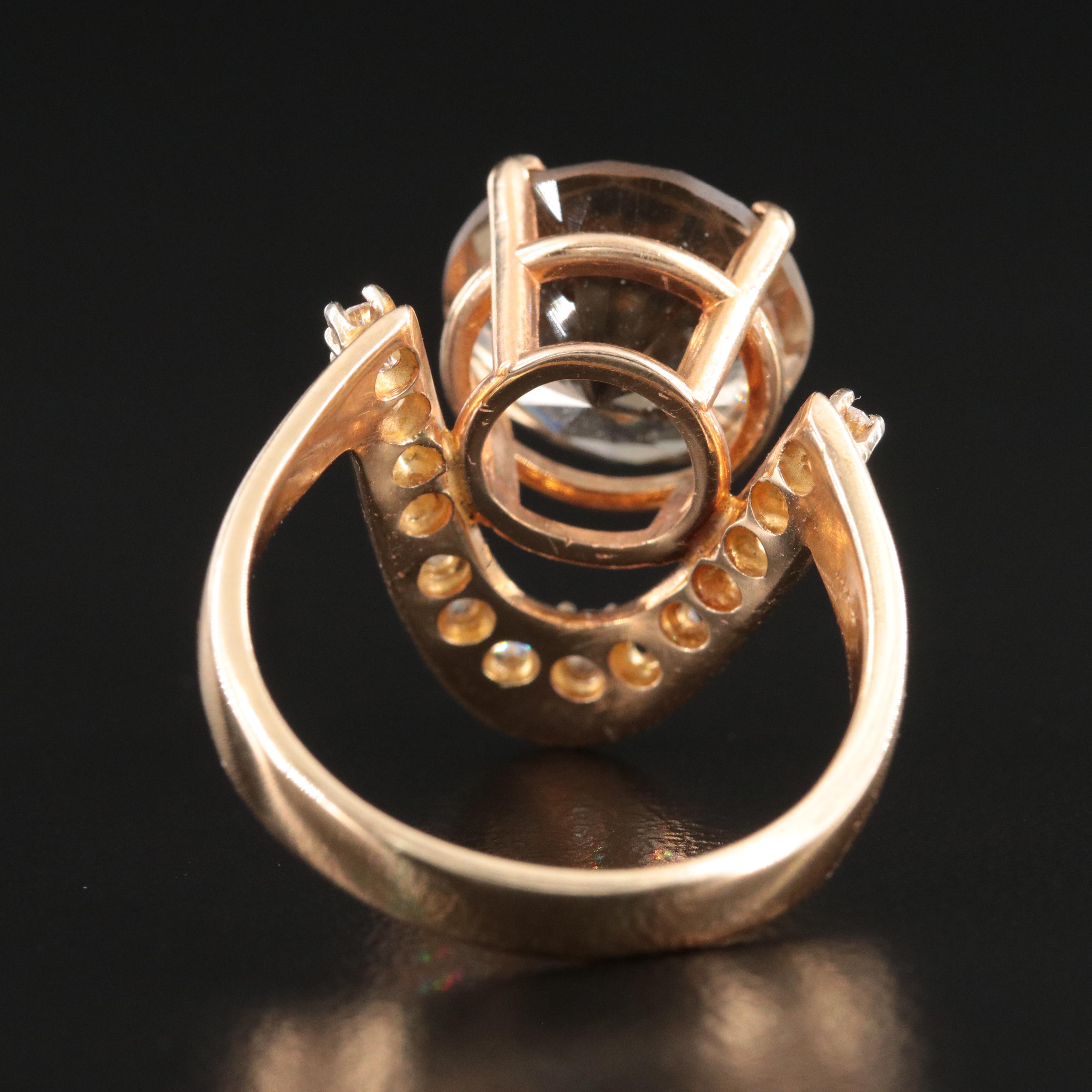 14K Smoky Quartz and Diamond Ring