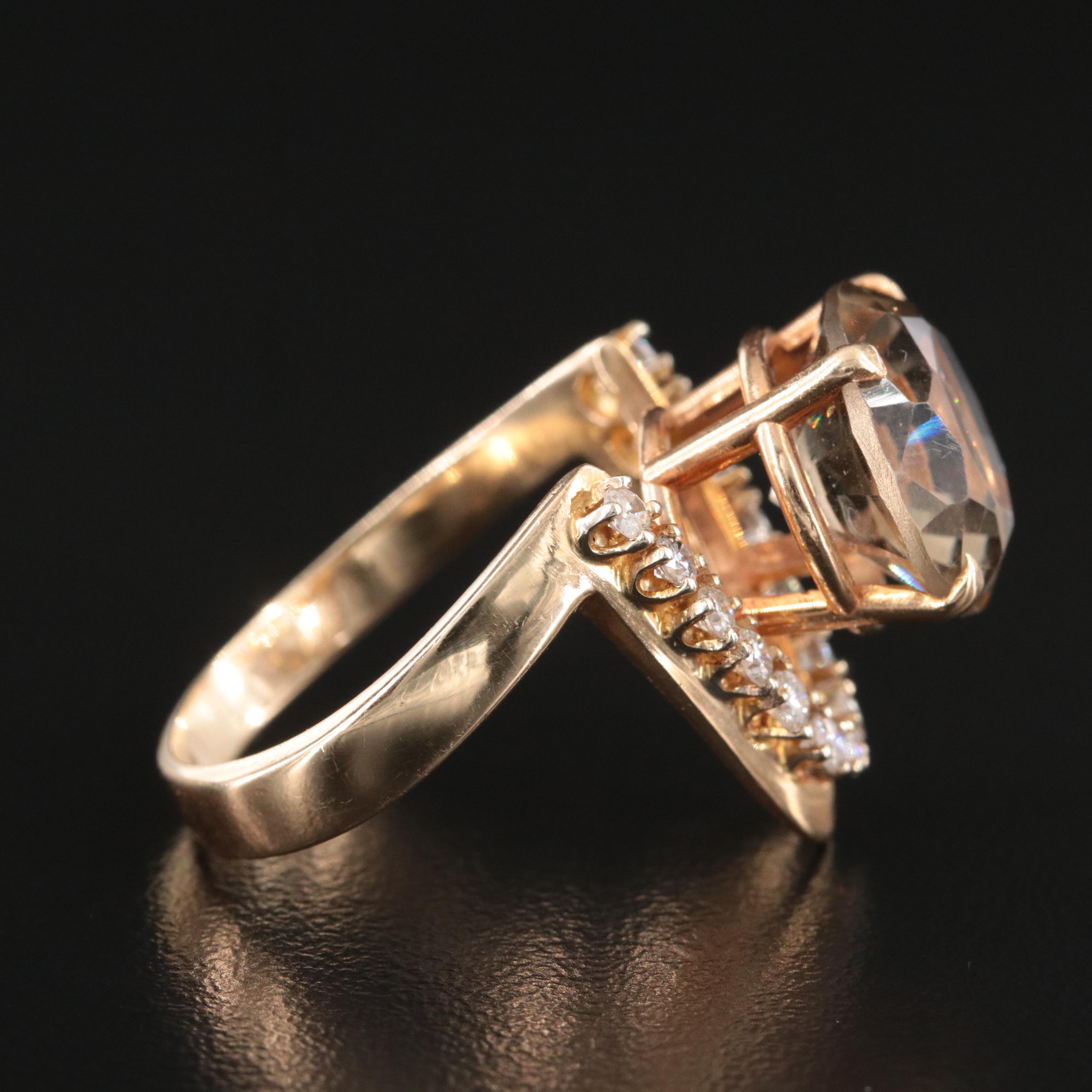 14K Smoky Quartz and Diamond Ring